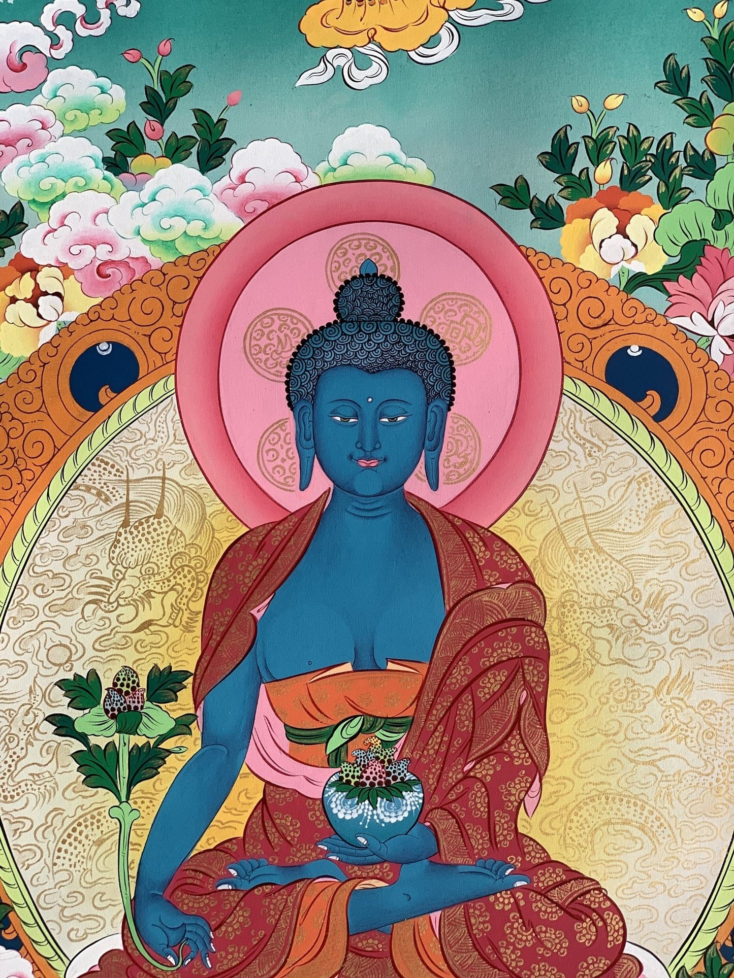 Original Hand Painted Medicine Buddha / Bhaisajyaguru Masterpiece Master Quality Tibetan Thangka / Thanka Painting Compassion Meditation Art - Tibetan Thangka Art