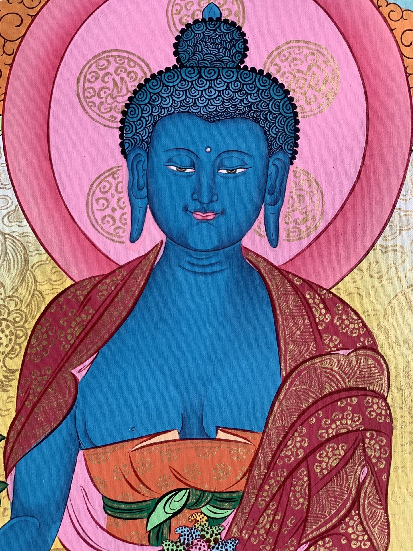 Original Hand Painted Medicine Buddha / Bhaisajyaguru Masterpiece Master Quality Tibetan Thangka / Thanka Painting Compassion Meditation Art - Tibetan Thangka Art
