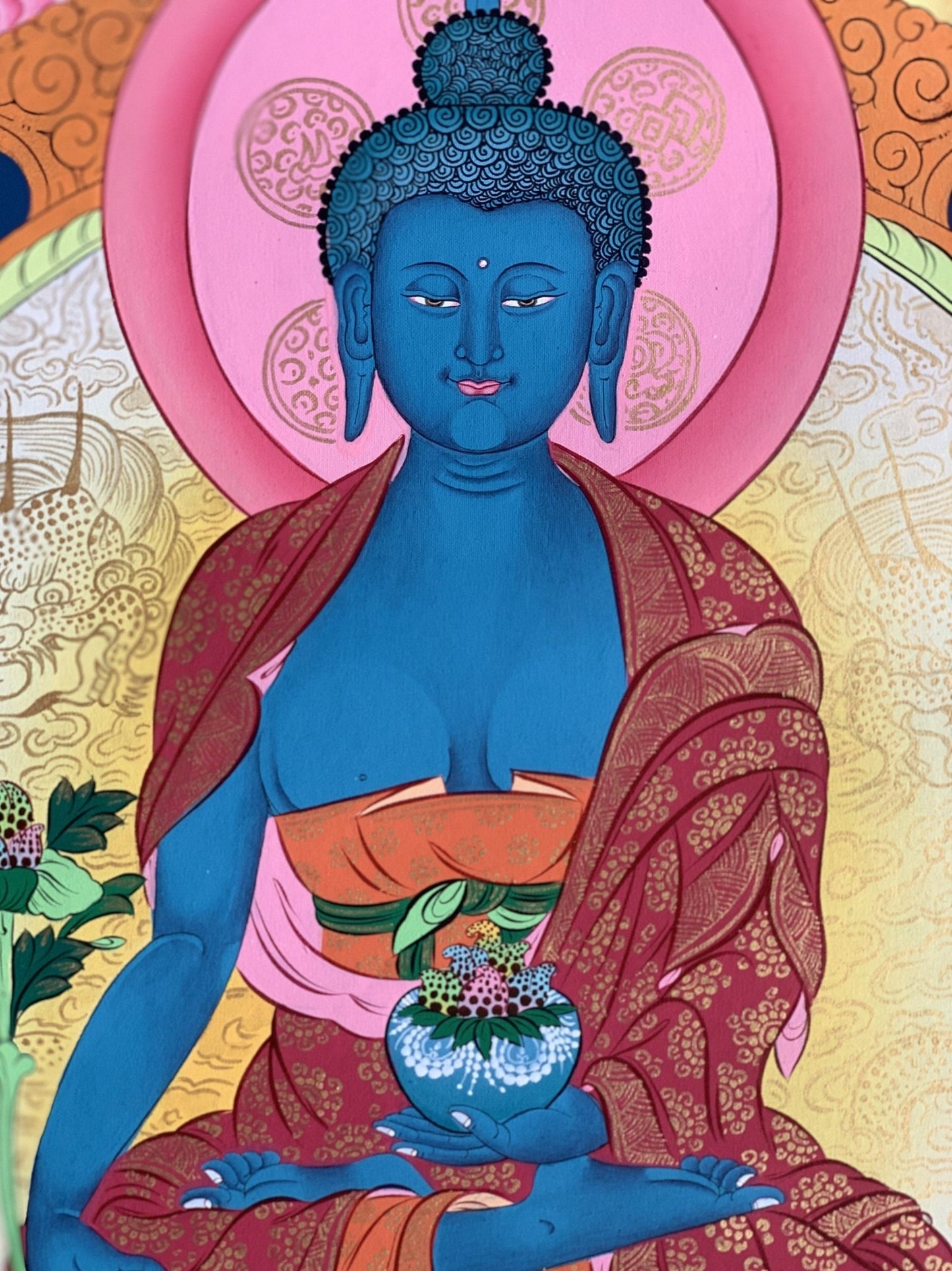 Original Hand Painted Medicine Buddha / Bhaisajyaguru Masterpiece Master Quality Tibetan Thangka / Thanka Painting Compassion Meditation Art - Tibetan Thangka Art