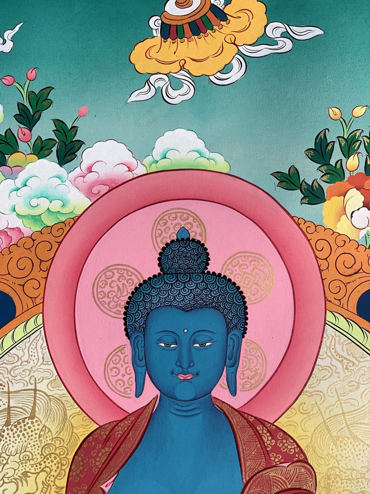 Original Hand Painted Medicine Buddha / Bhaisajyaguru Masterpiece Master Quality Tibetan Thangka / Thanka Painting Compassion Meditation Art - Tibetan Thangka Art