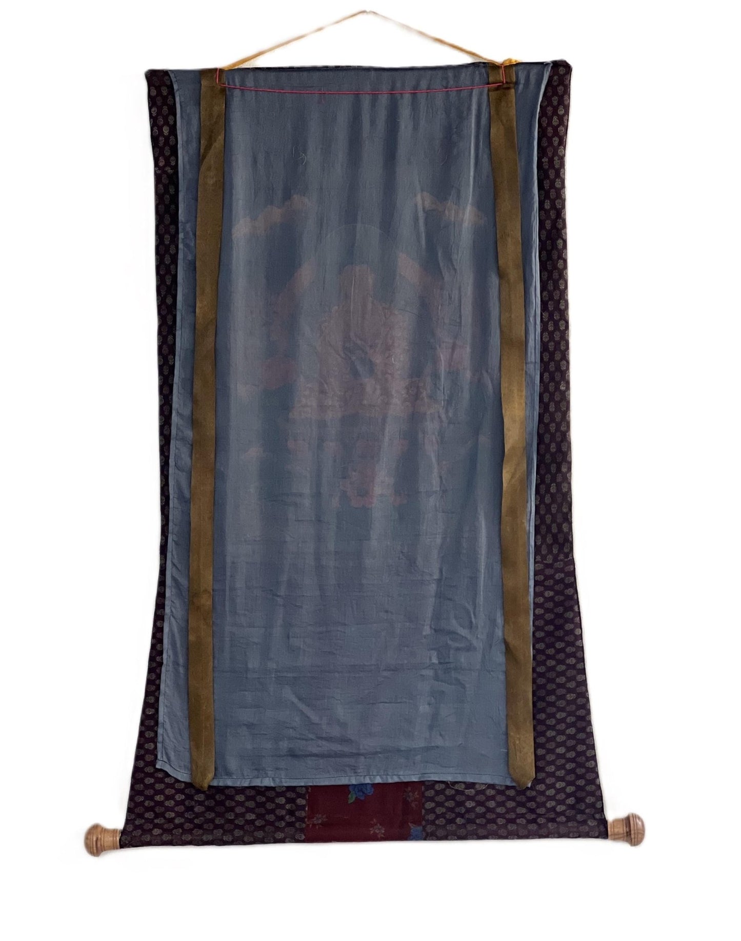 Original Hand - painted Old Oil Varnished Shakyamuni Buddha/ Siddhartha Gautama Tibetan Thangka Painting with Cotton Brocade - Tibetan Thangka Art