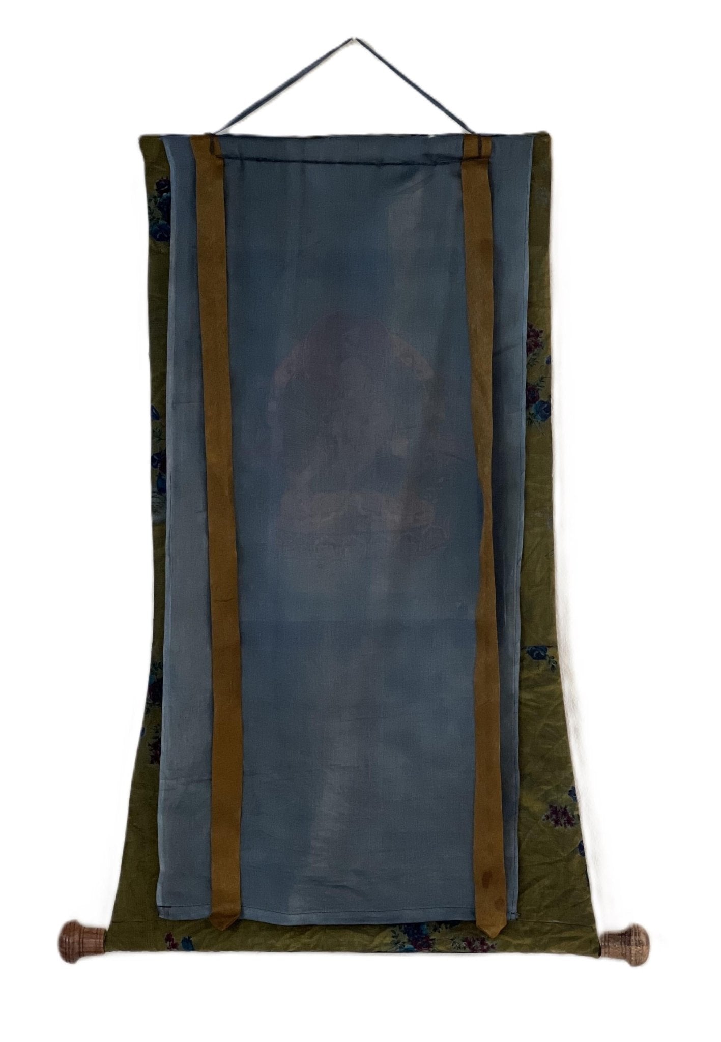Original Hand - painted Old Oil Varnished Shakyamuni Buddha/ Siddhartha Gautama Tibetan Thangka Painting with Cotton Brocade - Tibetan Thangka Art