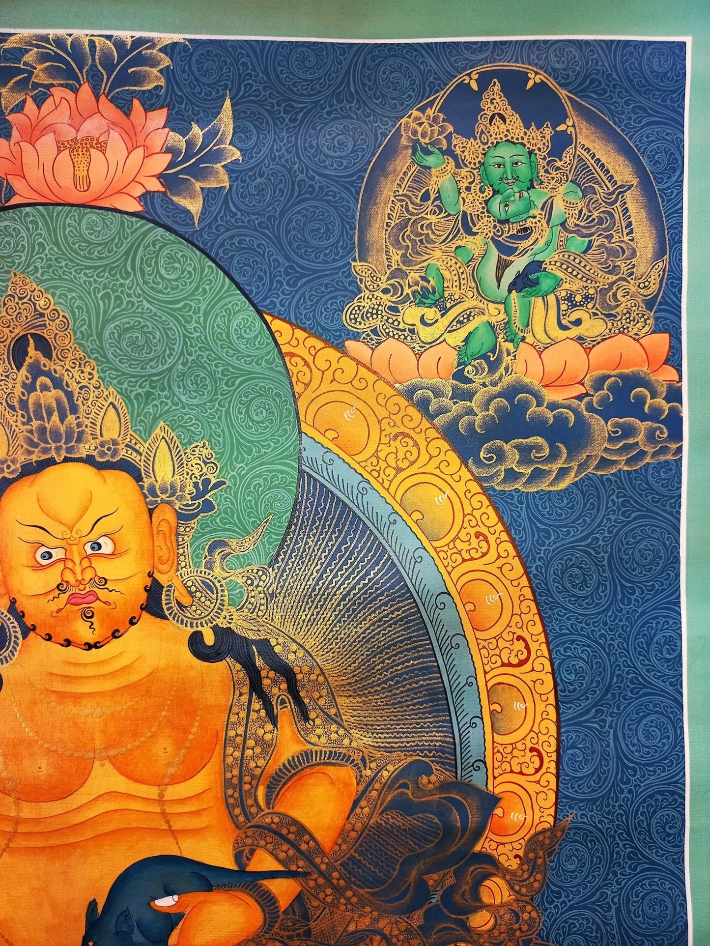 Original Hand Painted Pancha Jambhala / Zambala/ God Of Wealth/ Meditation Wall Hanging Smoky Old Style Thangka / Thanka Painting - Tibetan Thangka Art