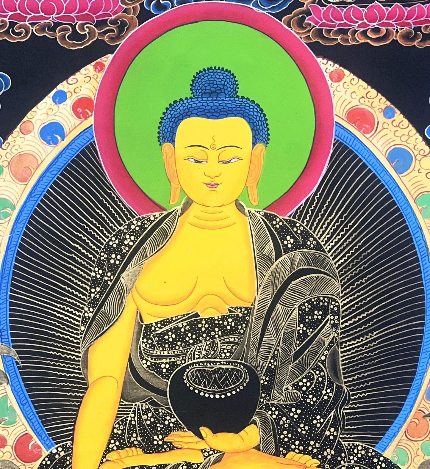 Original Hand Painted Shakyamuni Buddha / Gautama Masterpiece With Two Disciples Tibetan mediation Painting Thangka / Thanka From Nepal - Tibetan Thangka Art