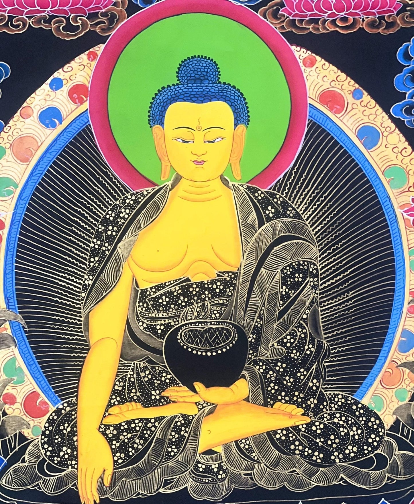 Original Hand Painted Shakyamuni Buddha / Gautama Masterpiece With Two Disciples Tibetan mediation Painting Thangka / Thanka From Nepal - Tibetan Thangka Art