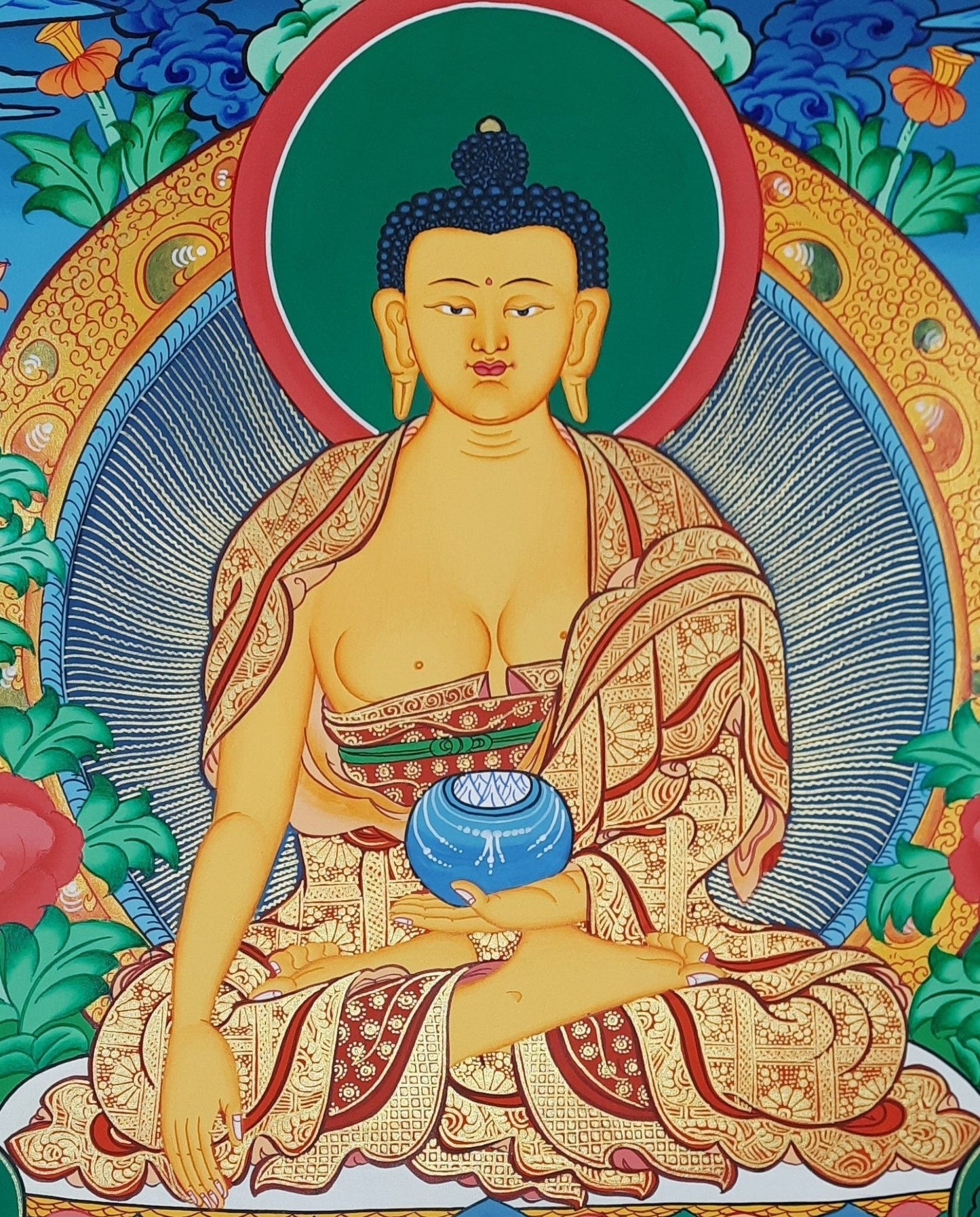 Original Hand Painted Shakyamuni Buddha / Gautama Masterpiece With Two Disciples Tibetan Wall Hanging Painting Thangka / Thanka From Nepal - Tibetan Thangka Art