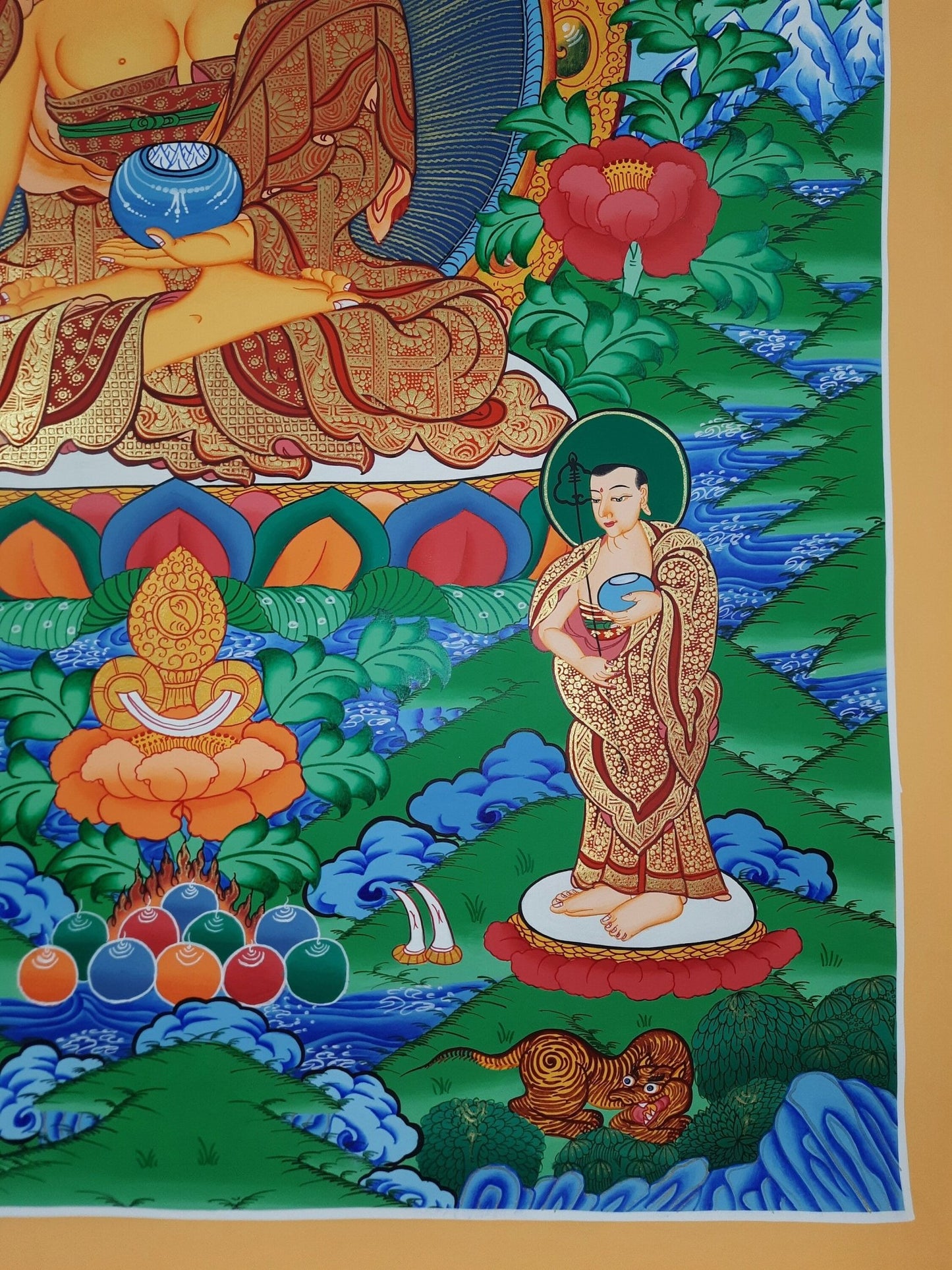 Original Hand Painted Shakyamuni Buddha / Gautama Masterpiece With Two Disciples Tibetan Wall Hanging Painting Thangka / Thanka From Nepal - Tibetan Thangka Art