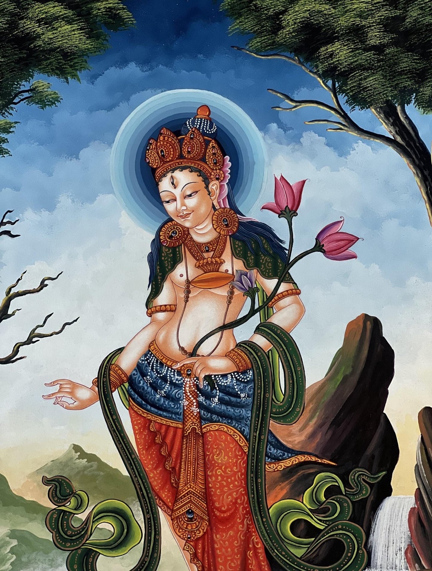 Original Hand Painted Standing White Tara / Mother Tara Masterpiece Newari Pauva/ Paubha/ Thangka Painting Compassion Meditation Art - Tibetan Thangka Art