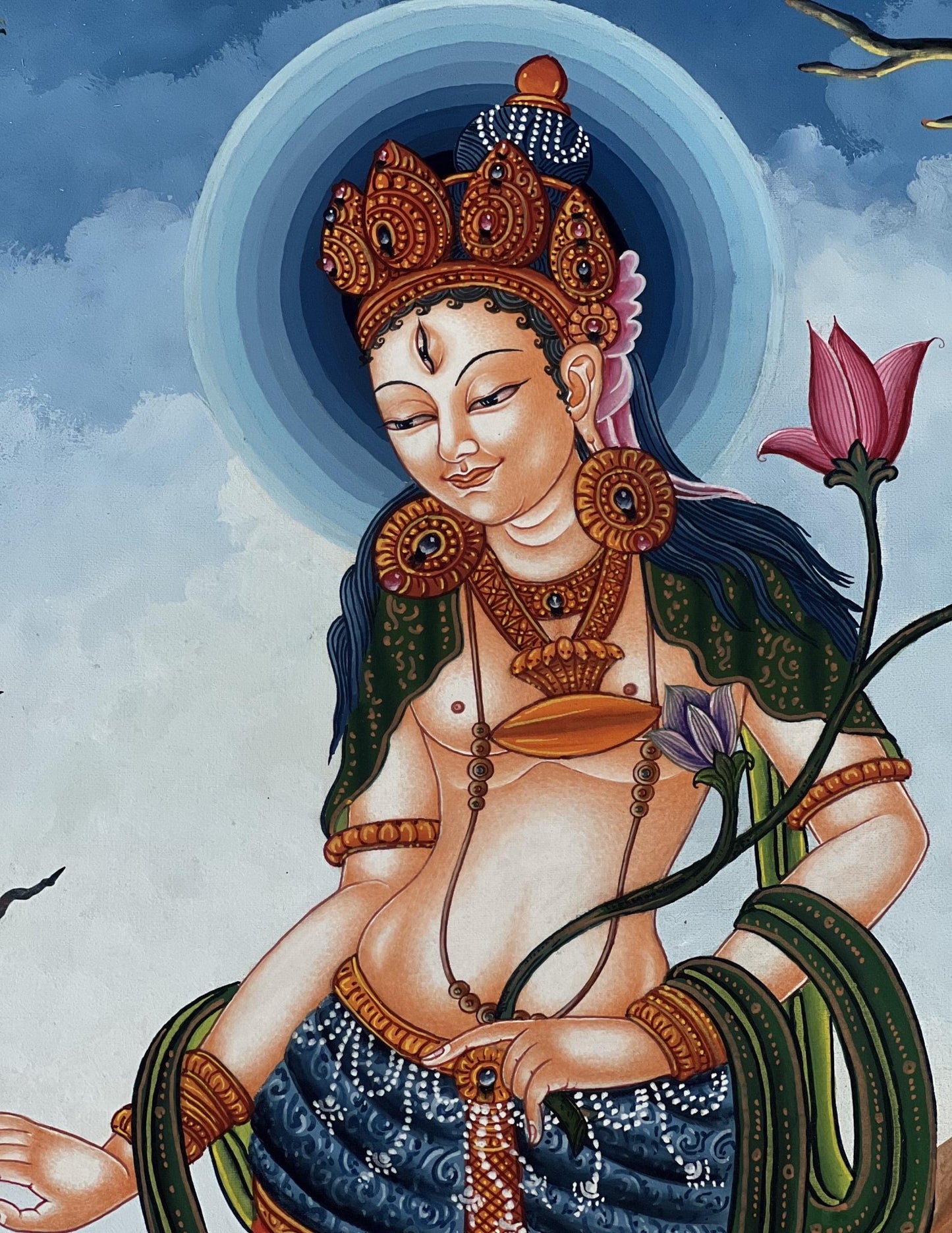 Original Hand Painted Standing White Tara / Mother Tara Masterpiece Newari Pauva/ Paubha/ Thangka Painting Compassion Meditation Art - Tibetan Thangka Art