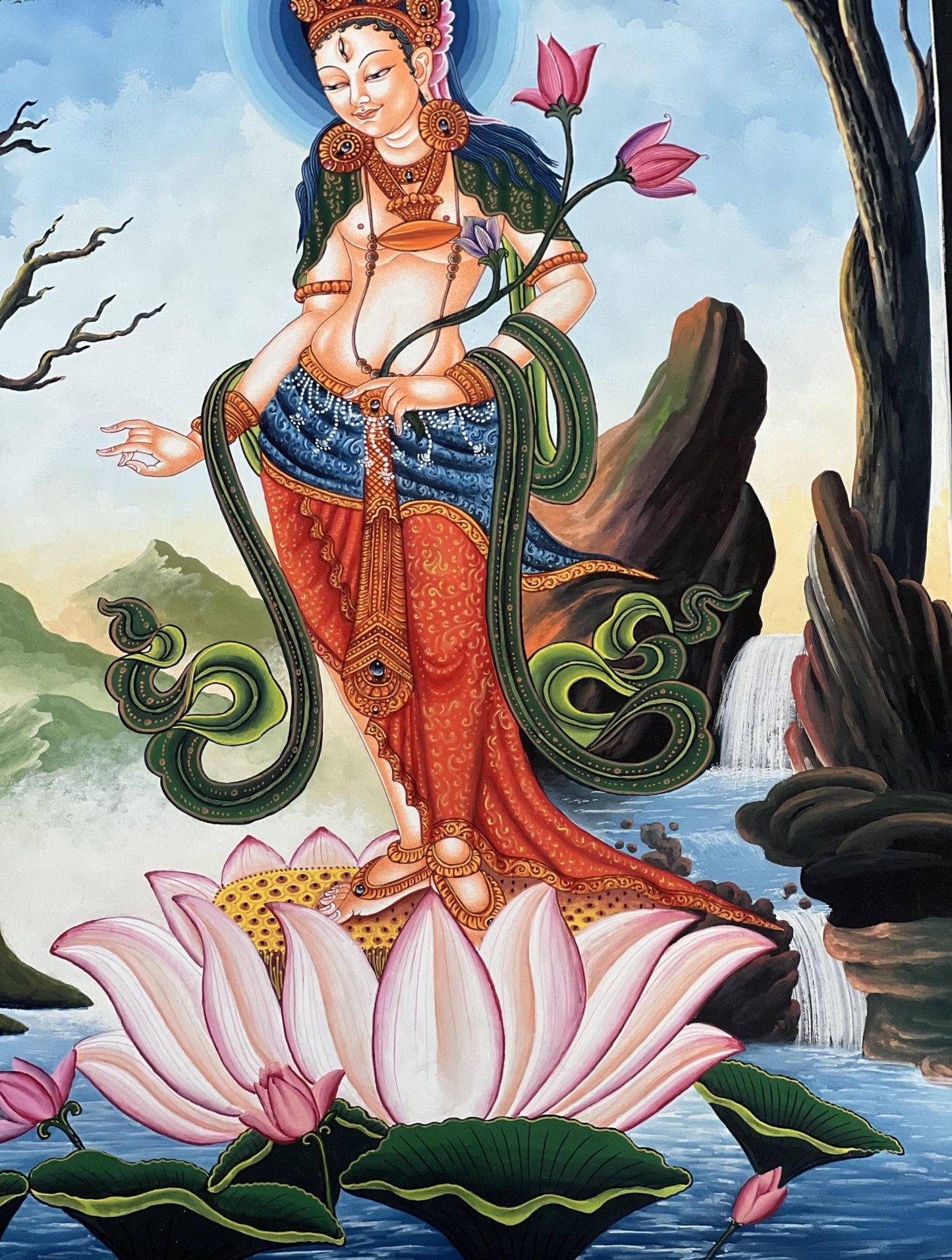 Original Hand Painted Standing White Tara / Mother Tara Masterpiece Newari Pauva/ Paubha/ Thangka Painting Compassion Meditation Art - Tibetan Thangka Art