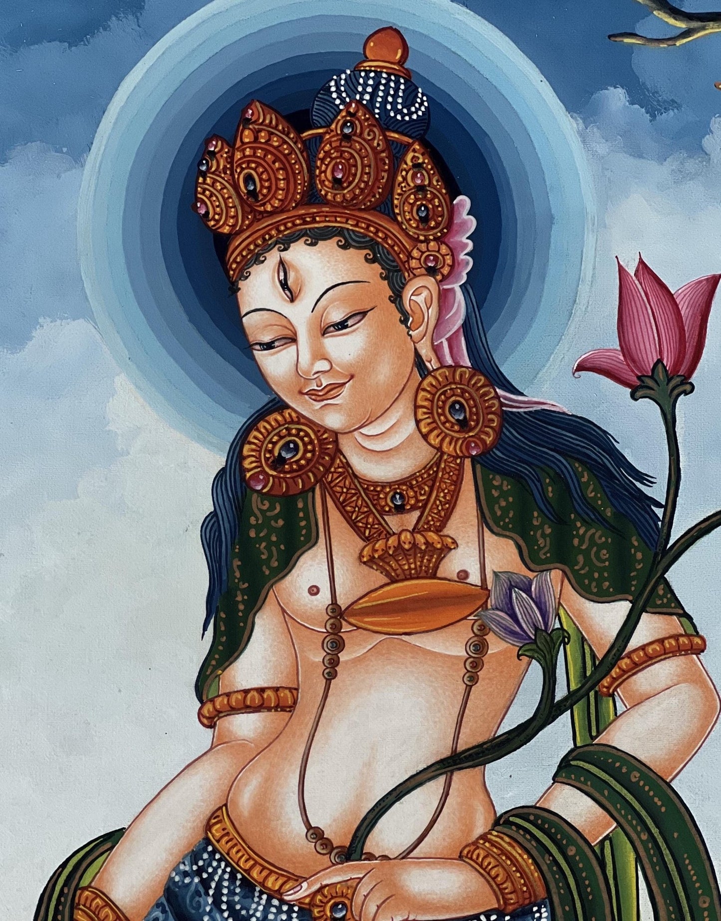 Original Hand Painted Standing White Tara / Mother Tara Masterpiece Newari Pauva/ Paubha/ Thangka Painting Compassion Meditation Art - Tibetan Thangka Art