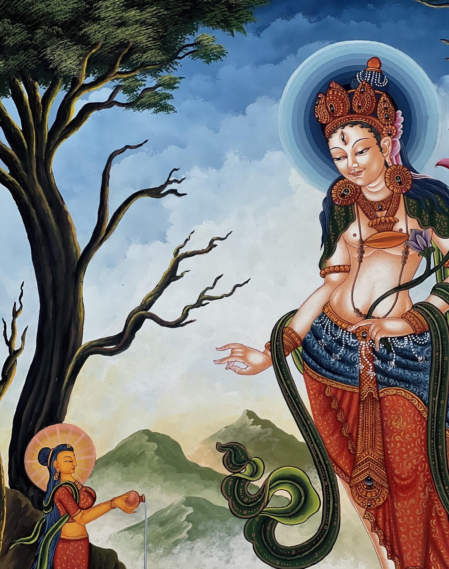Original Hand Painted Standing White Tara / Mother Tara Masterpiece Newari Pauva/ Paubha/ Thangka Painting Compassion Meditation Art - Tibetan Thangka Art