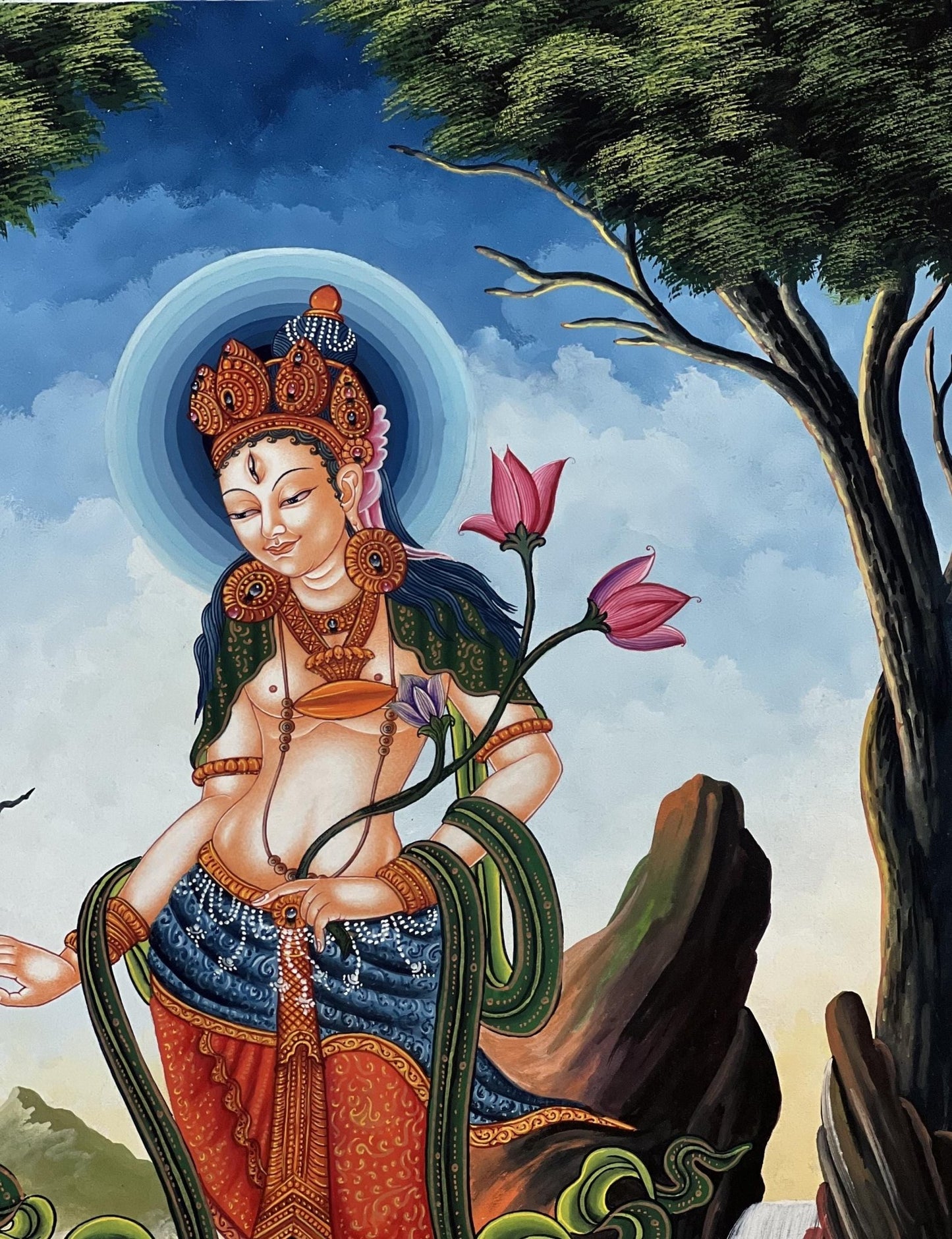 Original Hand Painted Standing White Tara / Mother Tara Masterpiece Newari Pauva/ Paubha/ Thangka Painting Compassion Meditation Art - Tibetan Thangka Art