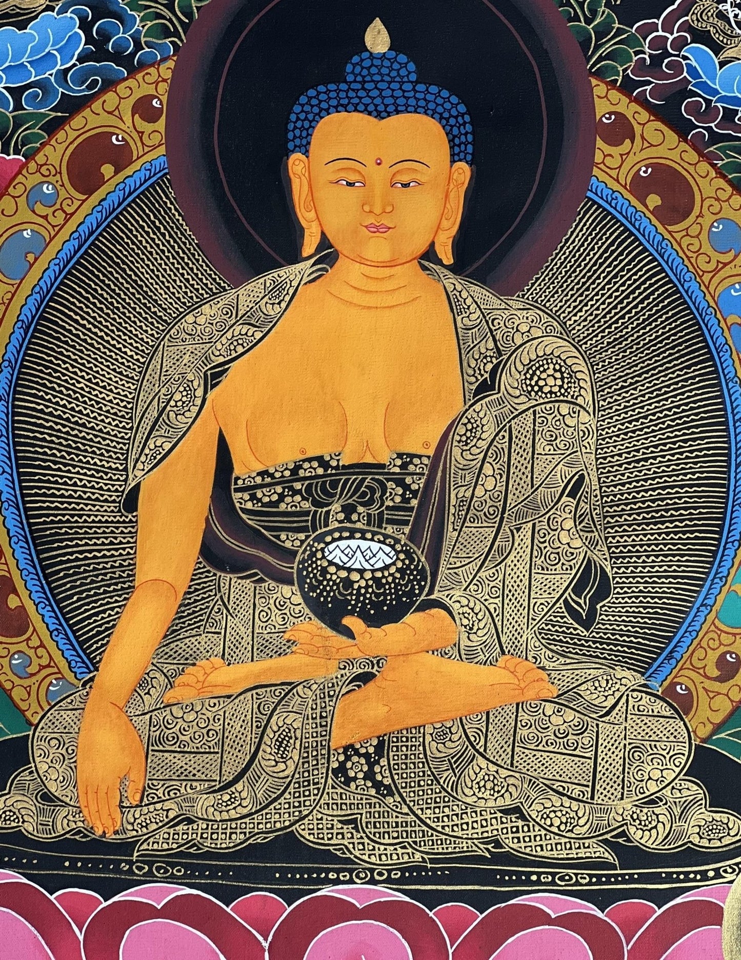 Original Hand - Painted Tibetan Thangka of Shakyamuni Buddha | Siddhartha Gautama | Meditation & Compassion Artwork | Silk Brocade Framed - Tibetan Thangka Art