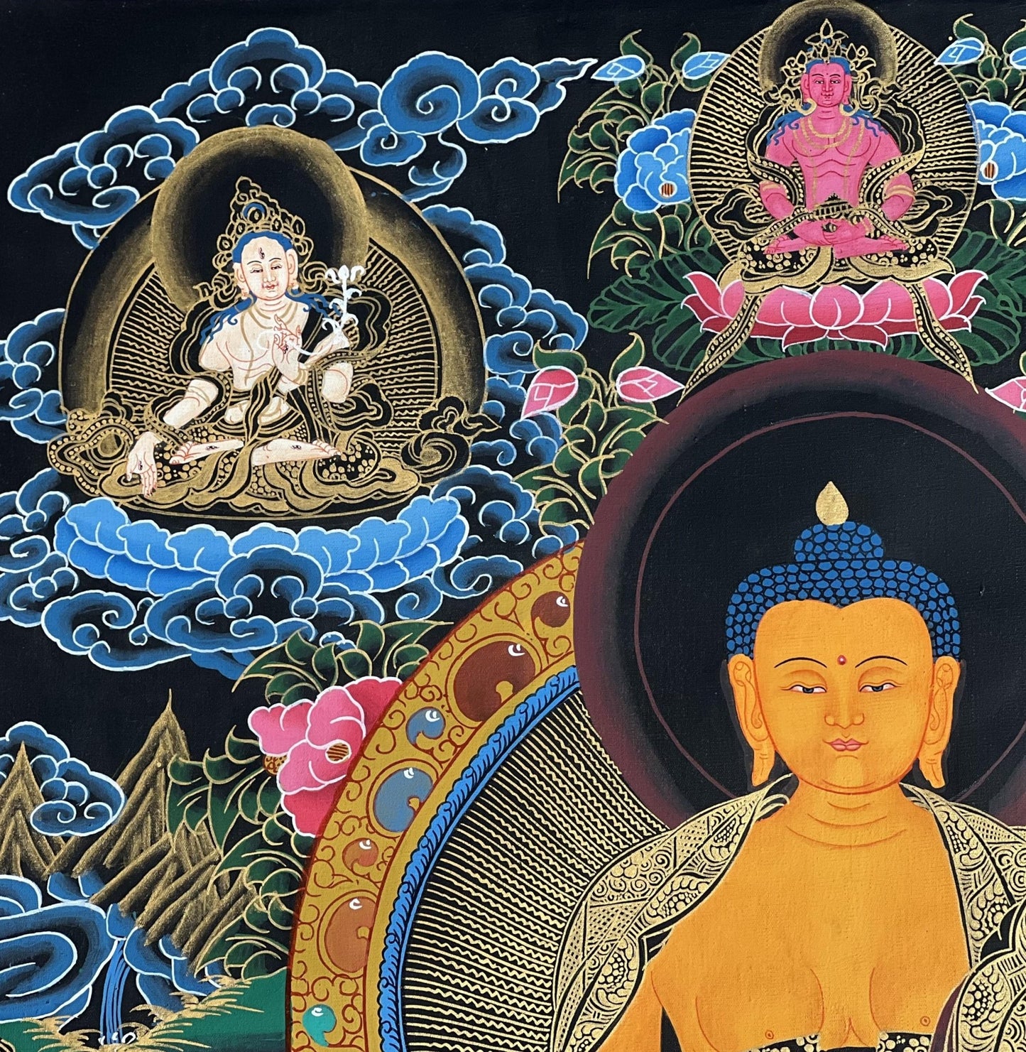 Original Hand - Painted Tibetan Thangka of Shakyamuni Buddha | Siddhartha Gautama | Meditation & Compassion Artwork | Silk Brocade Framed - Tibetan Thangka Art