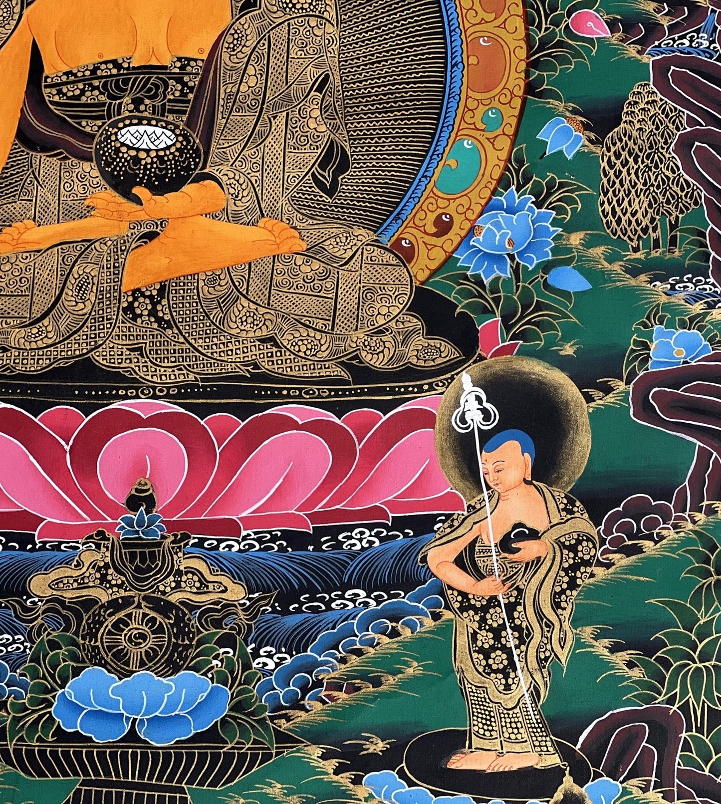 Original Hand - Painted Tibetan Thangka of Shakyamuni Buddha | Siddhartha Gautama | Meditation & Compassion Artwork | Silk Brocade Framed - Tibetan Thangka Art
