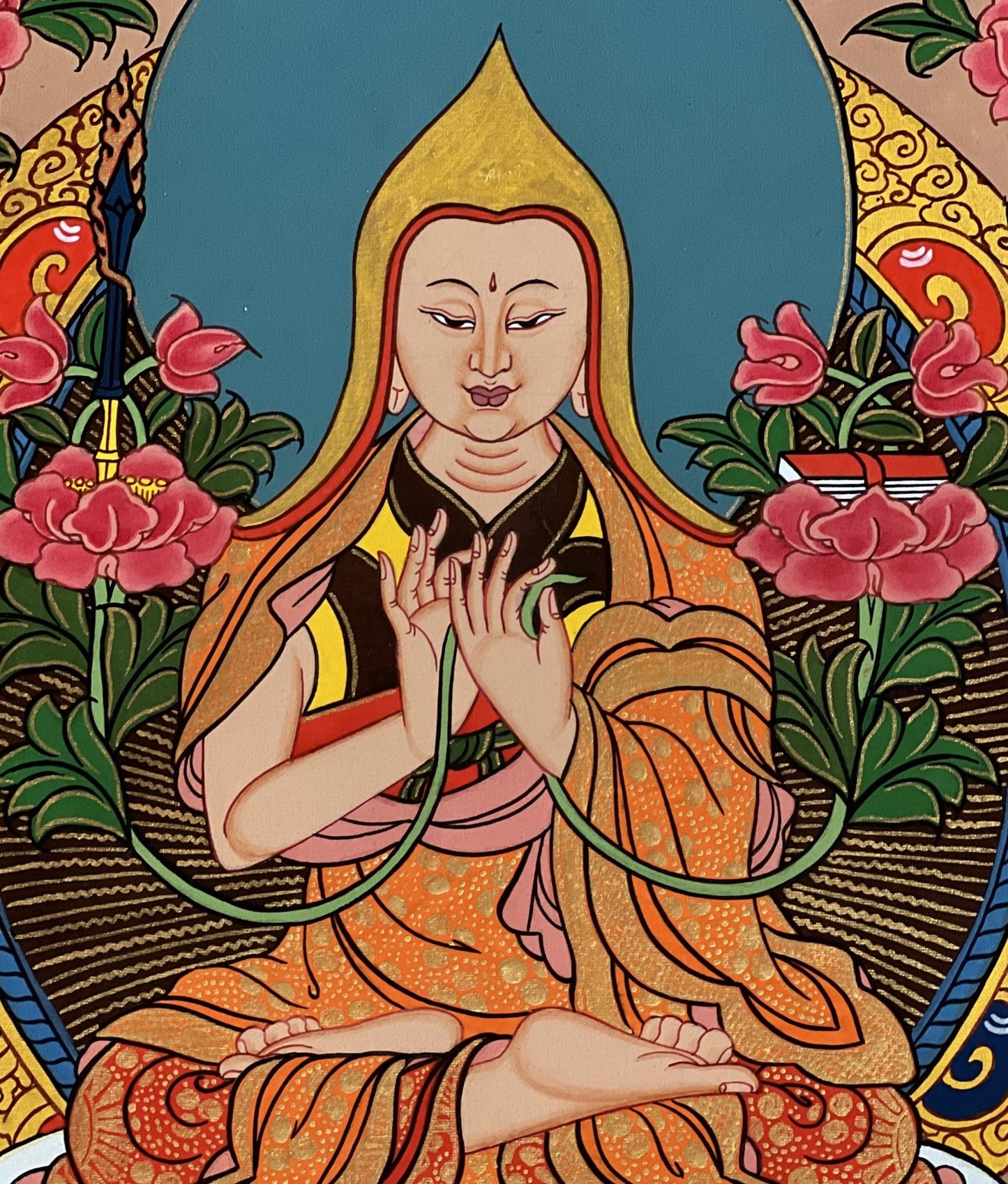 Original Hand - Painted Tsongkhapa/ Chongapa Masterpiece Tibetan Compassion / Meditation Thangka Thanka Painting With High - Quality Silk Frame - Tibetan Thangka Art