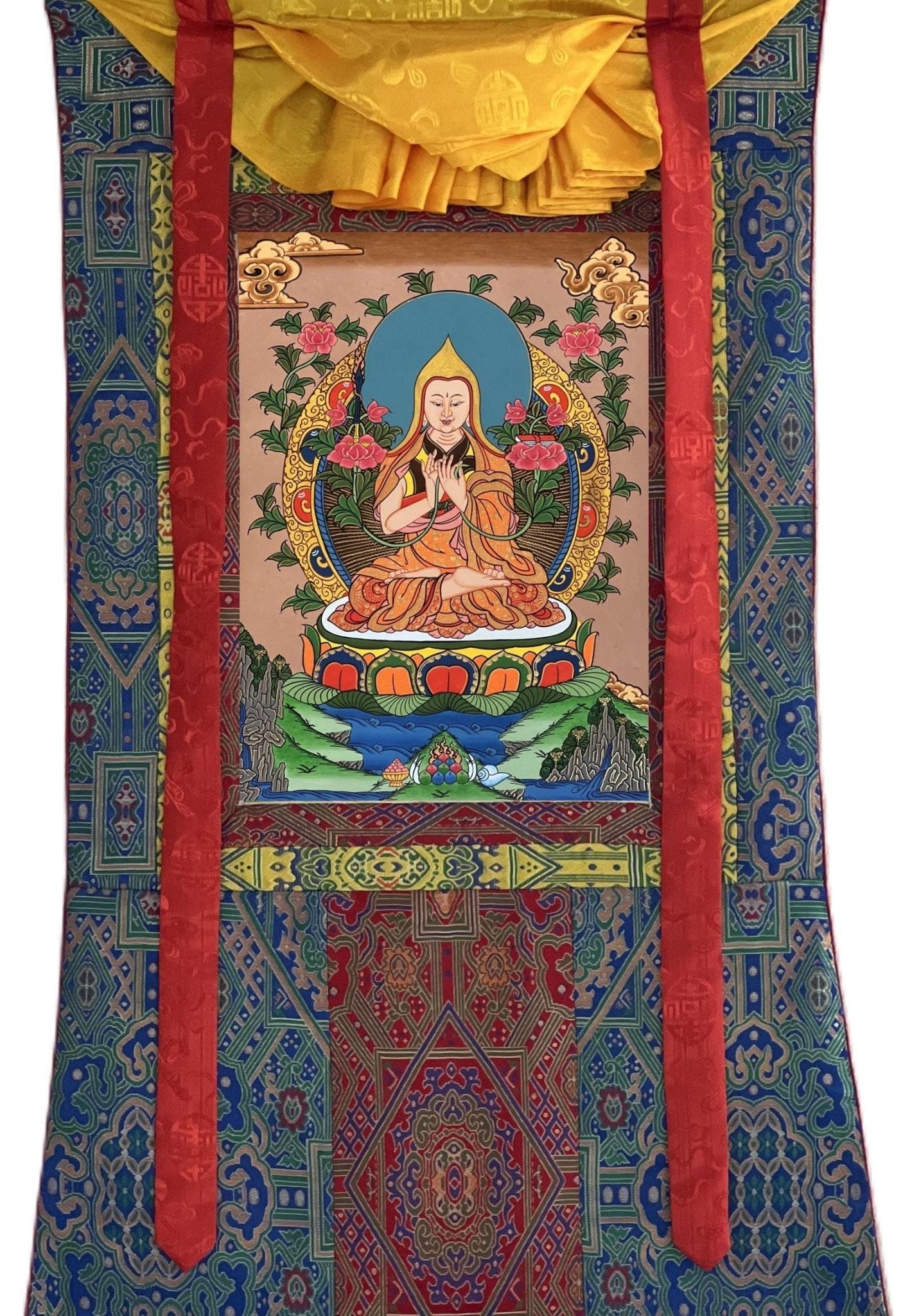Original Hand - Painted Tsongkhapa/ Chongapa Masterpiece Tibetan Compassion / Meditation Thangka Thanka Painting With High - Quality Silk Frame - Tibetan Thangka Art