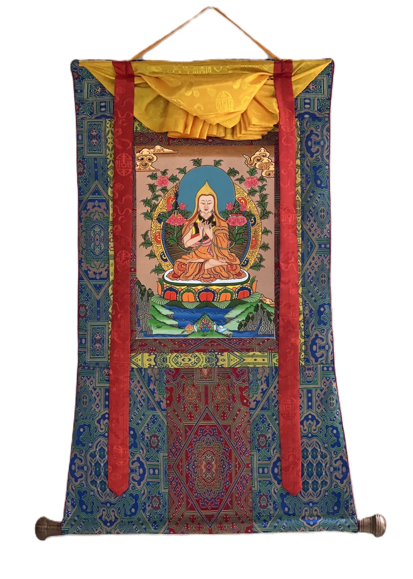 Original Hand - Painted Tsongkhapa/ Chongapa Masterpiece Tibetan Compassion / Meditation Thangka Thanka Painting With High - Quality Silk Frame - Tibetan Thangka Art