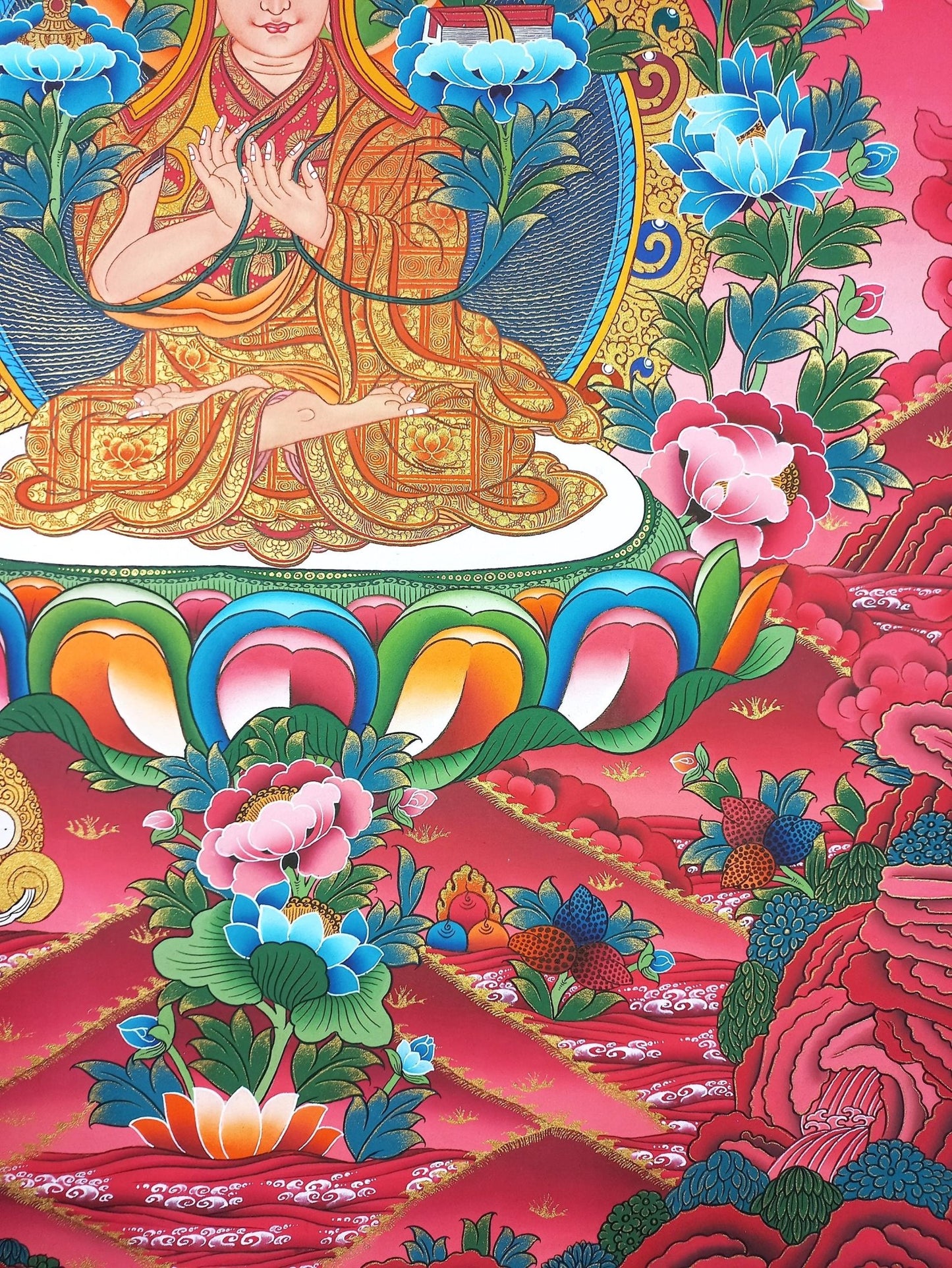 Original Hand Painted Tsongkhapa/ Chongapa Masterpiece Tibetan Compassion / Meditation Wall hanging Thangka / Thanka Painting from Nepal - Tibetan Thangka Art