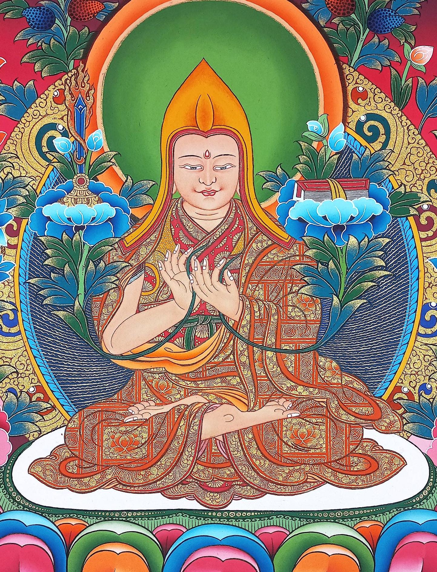 Original Hand Painted Tsongkhapa/ Chongapa Masterpiece Tibetan Compassion / Meditation Wall hanging Thangka / Thanka Painting from Nepal - Tibetan Thangka Art