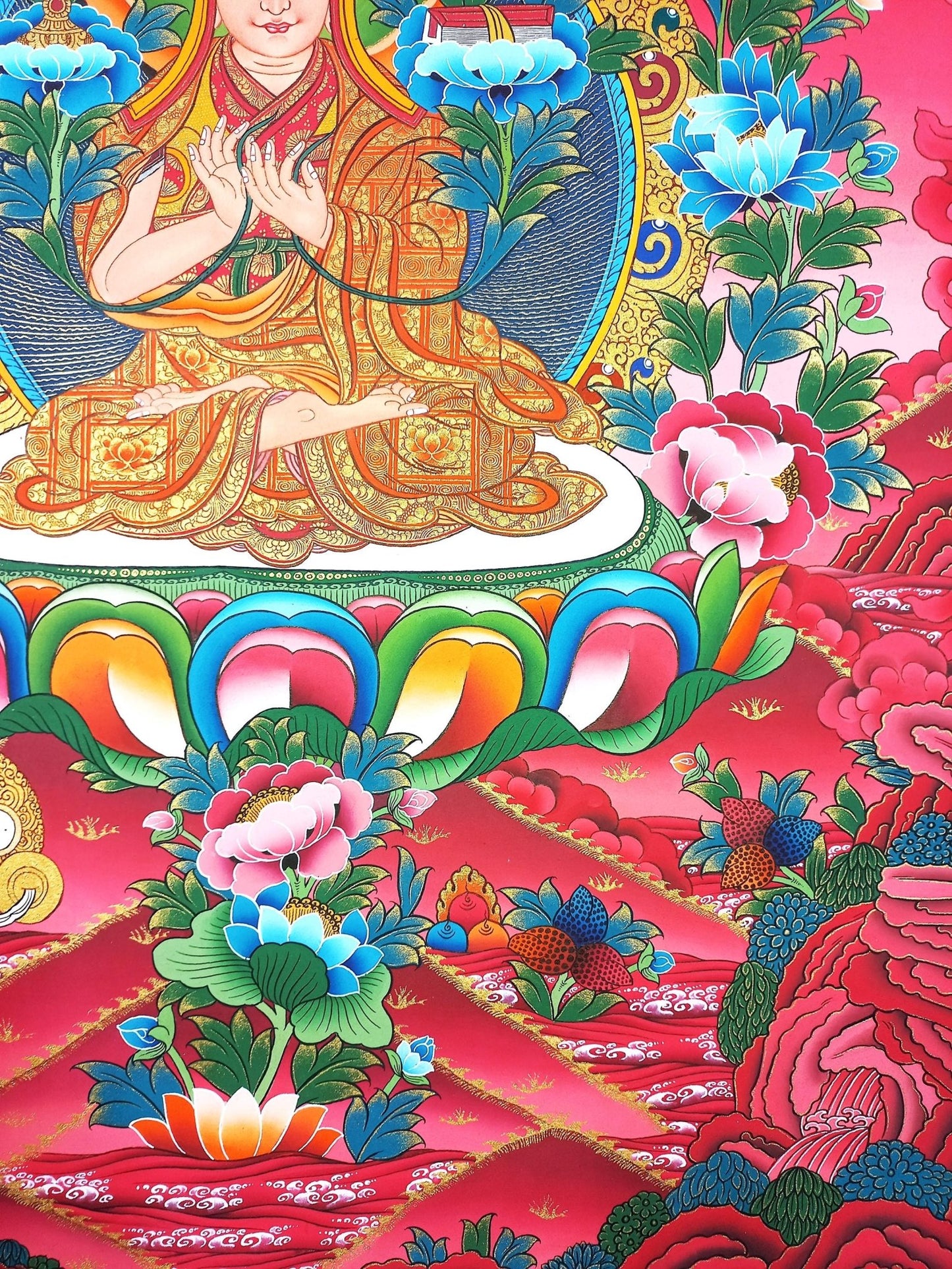 Original Hand Painted Tsongkhapa/ Chongapa Masterpiece Tibetan Compassion / Meditation Wall hanging Thangka / Thanka Painting from Nepal - Tibetan Thangka Art