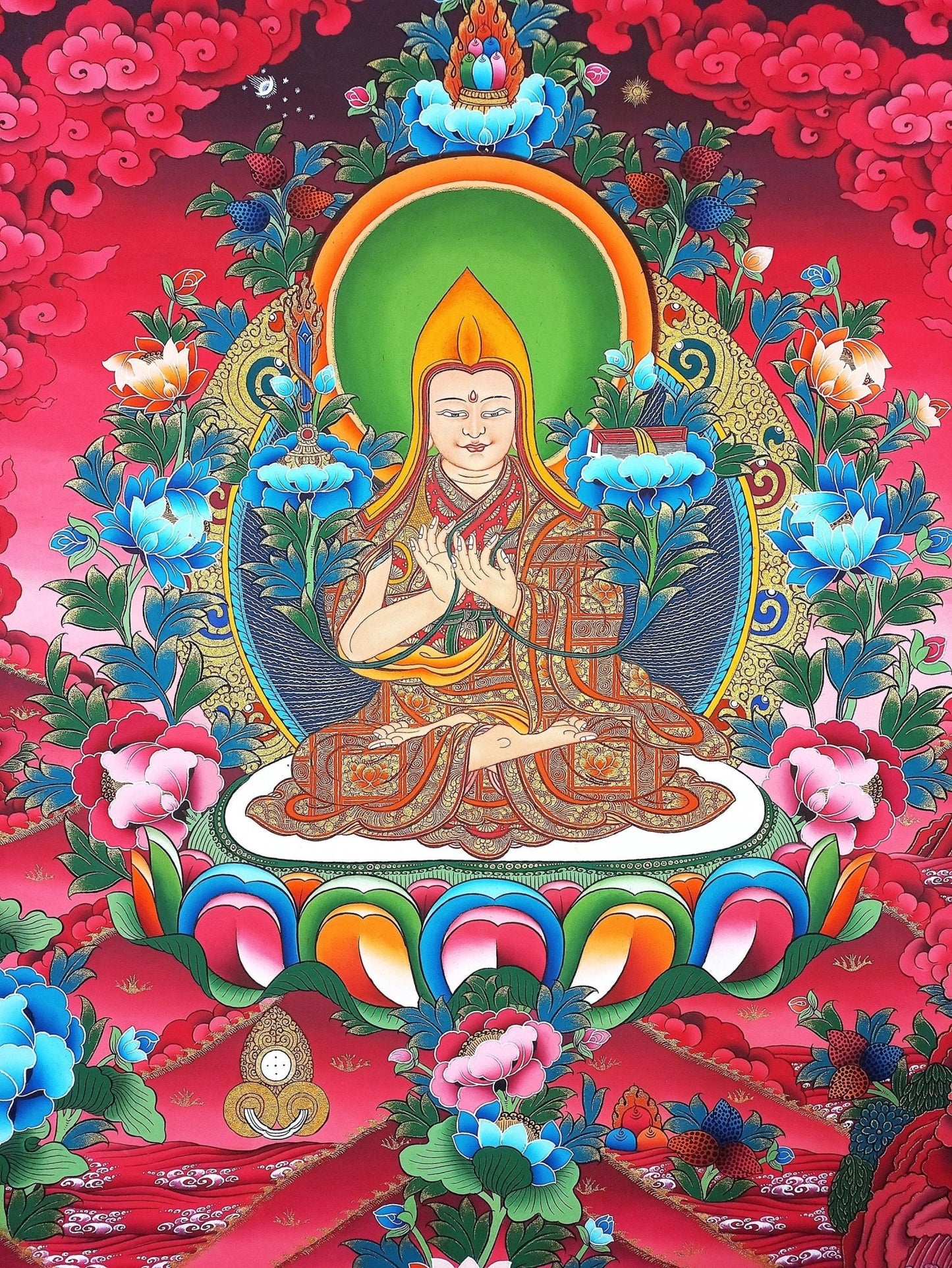 Original Hand Painted Tsongkhapa/ Chongapa Masterpiece Tibetan Compassion / Meditation Wall hanging Thangka / Thanka Painting from Nepal - Tibetan Thangka Art