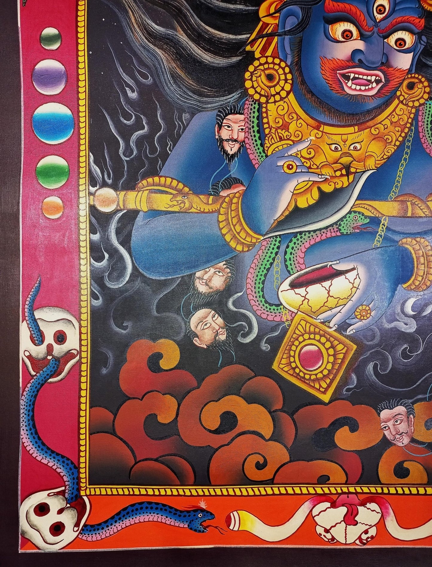 Original Hand Painted Two Armed Mahakala/ Mahankala Smoky Newari Style Tibetan Wall Hanging Meditation Thangka / Thanka Painting From Nepal - Tibetan Thangka Art