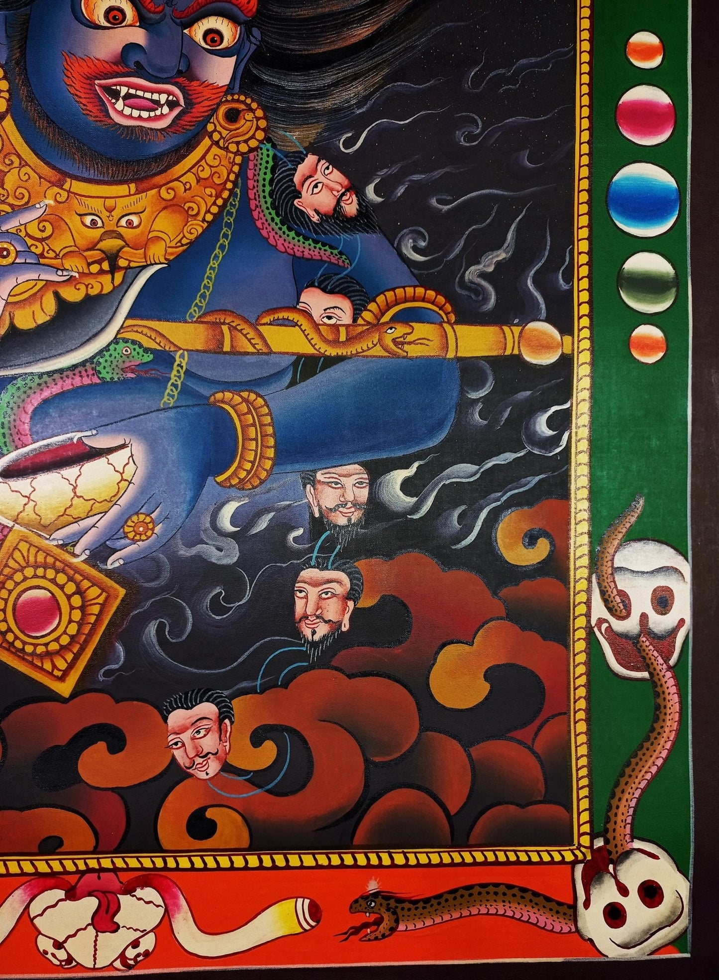Original Hand Painted Two Armed Mahakala/ Mahankala Smoky Newari Style Tibetan Wall Hanging Meditation Thangka / Thanka Painting From Nepal - Tibetan Thangka Art
