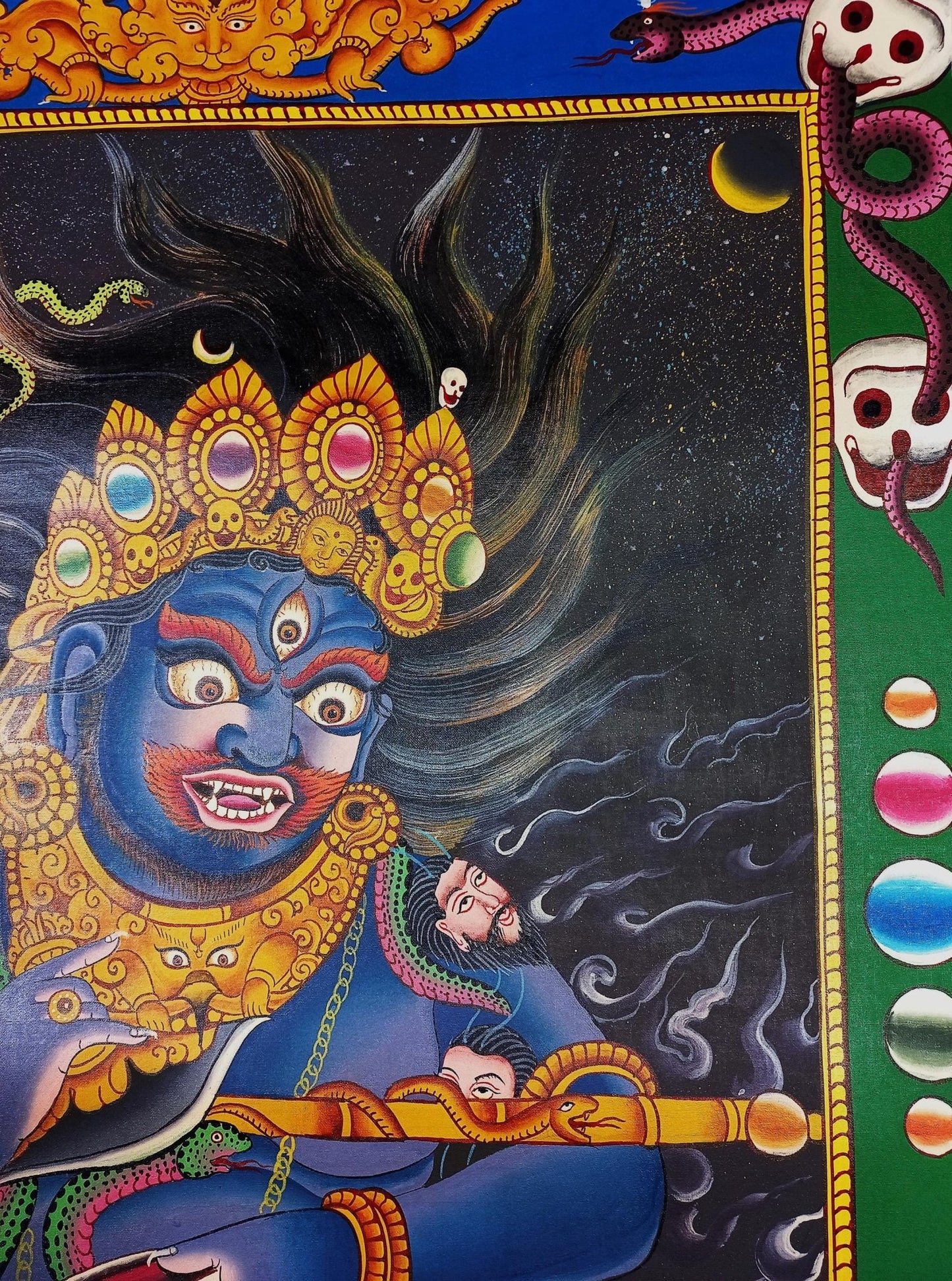 Original Hand Painted Two Armed Mahakala/ Mahankala Smoky Newari Style Tibetan Wall Hanging Meditation Thangka / Thanka Painting From Nepal - Tibetan Thangka Art