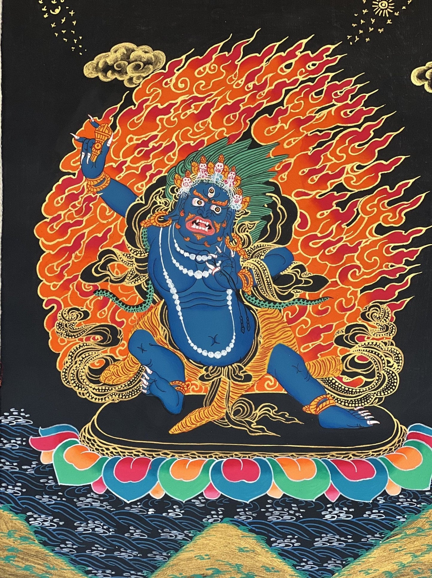 Original Hand Painted VAJRAPANI Meditation Wall hanging Tibetan Thangka / Thanka Painting with Premium Silk Framed - Tibetan Thangka Art