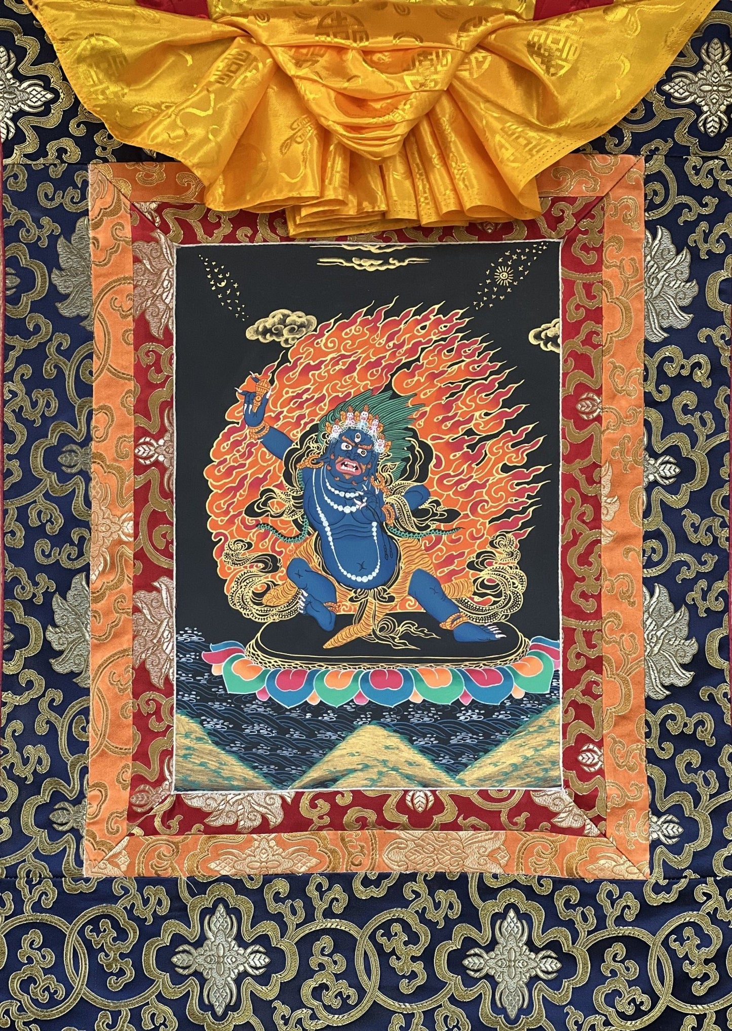 Original Hand Painted VAJRAPANI Meditation Wall hanging Tibetan Thangka / Thanka Painting with Premium Silk Framed - Tibetan Thangka Art