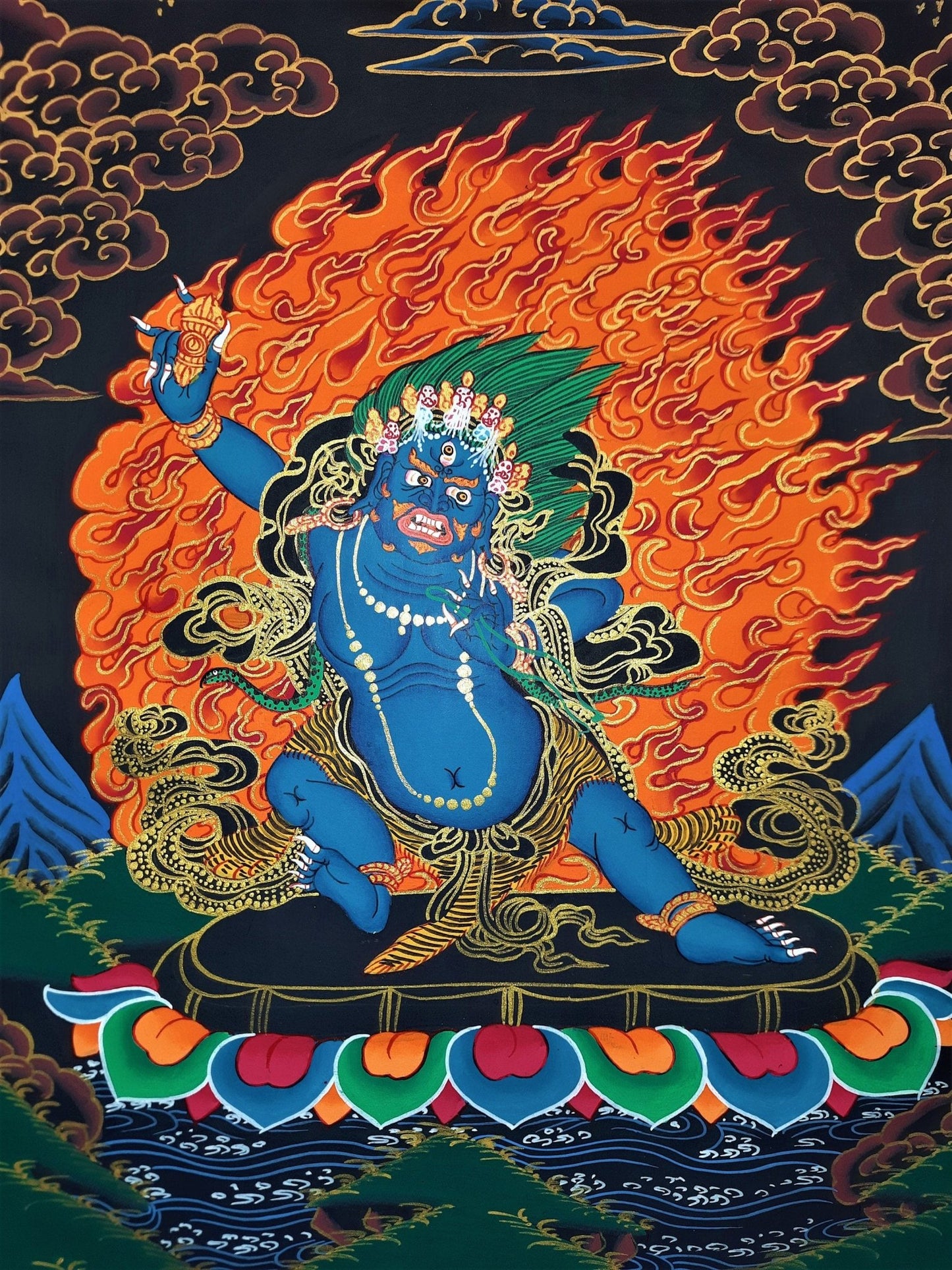 Original Hand Painted VAJRAPANI Meditation Wall hanging Tibetan Thangka / Thanka Painting with Premium Silk Framed - Tibetan Thangka Art