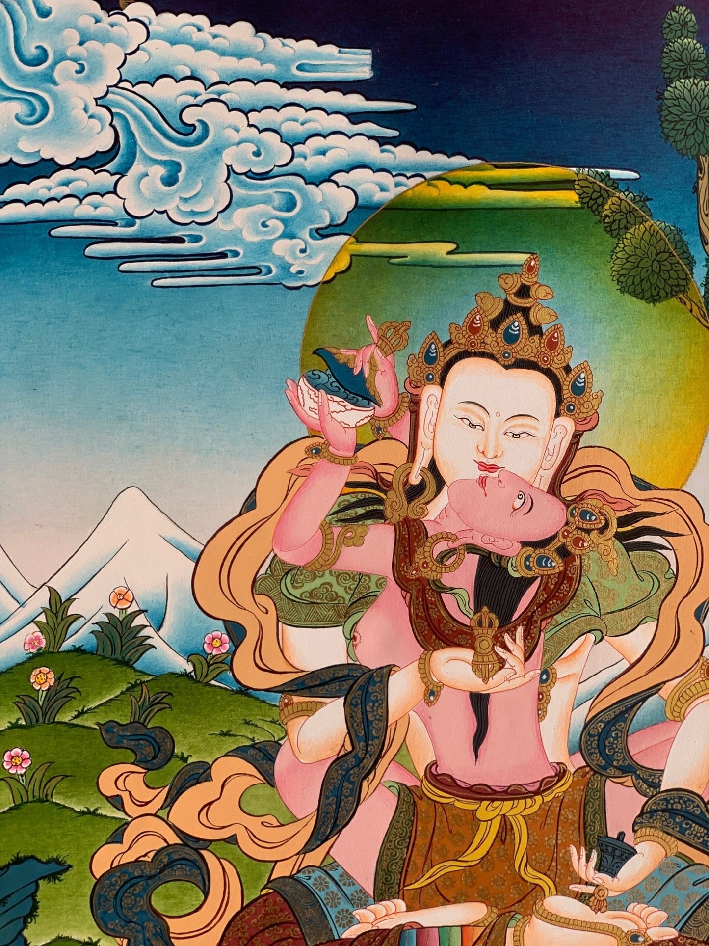 Original Hand Painted Vajrasattva Shakti /Dorje Sempa, Masterpiece, Master Quality, Tibetan Meditation Thangka / Thanka Painting From Nepal - Tibetan Thangka Art