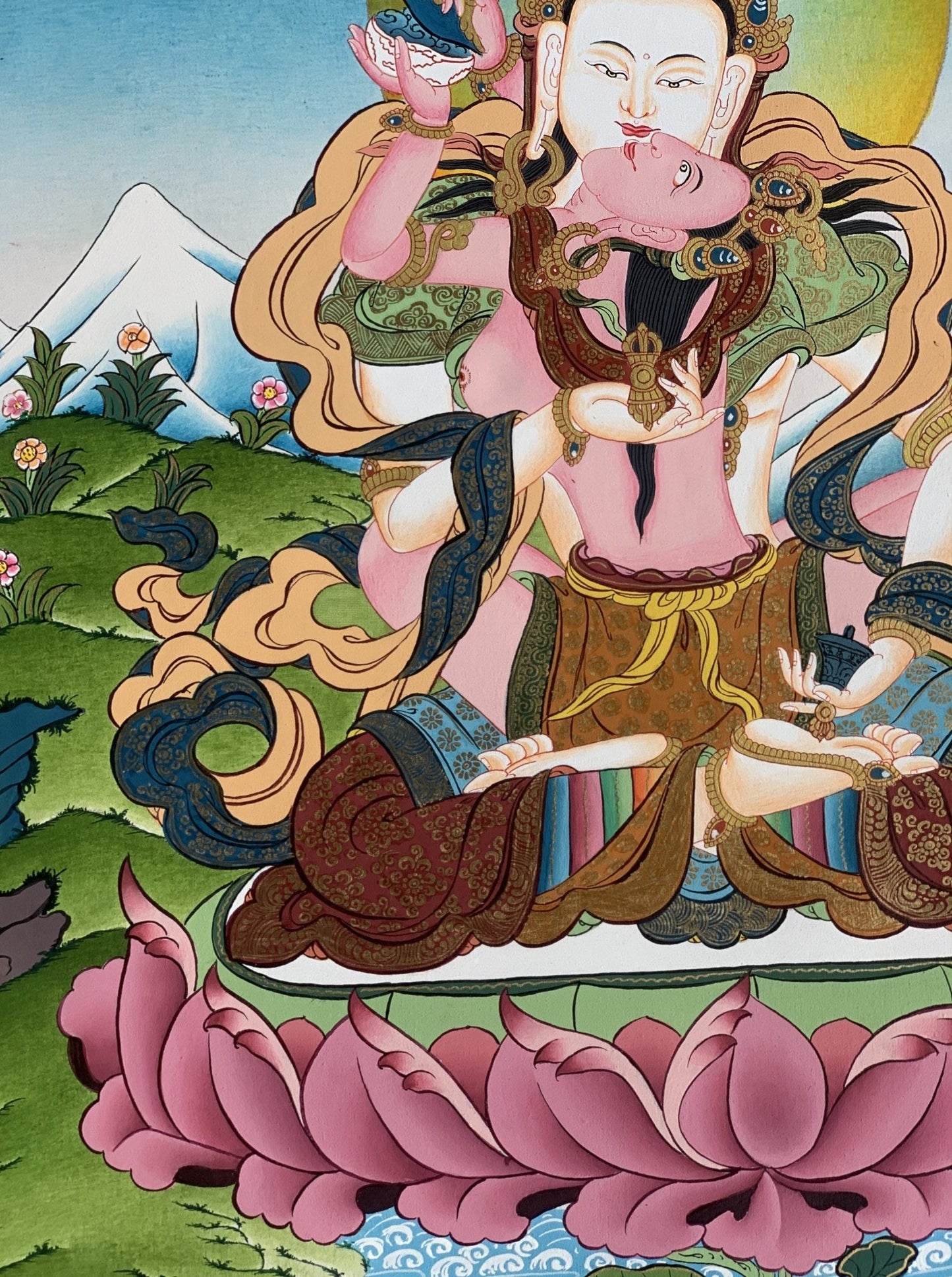 Original Hand Painted Vajrasattva Shakti /Dorje Sempa, Masterpiece, Master Quality, Tibetan Meditation Thangka / Thanka Painting From Nepal - Tibetan Thangka Art