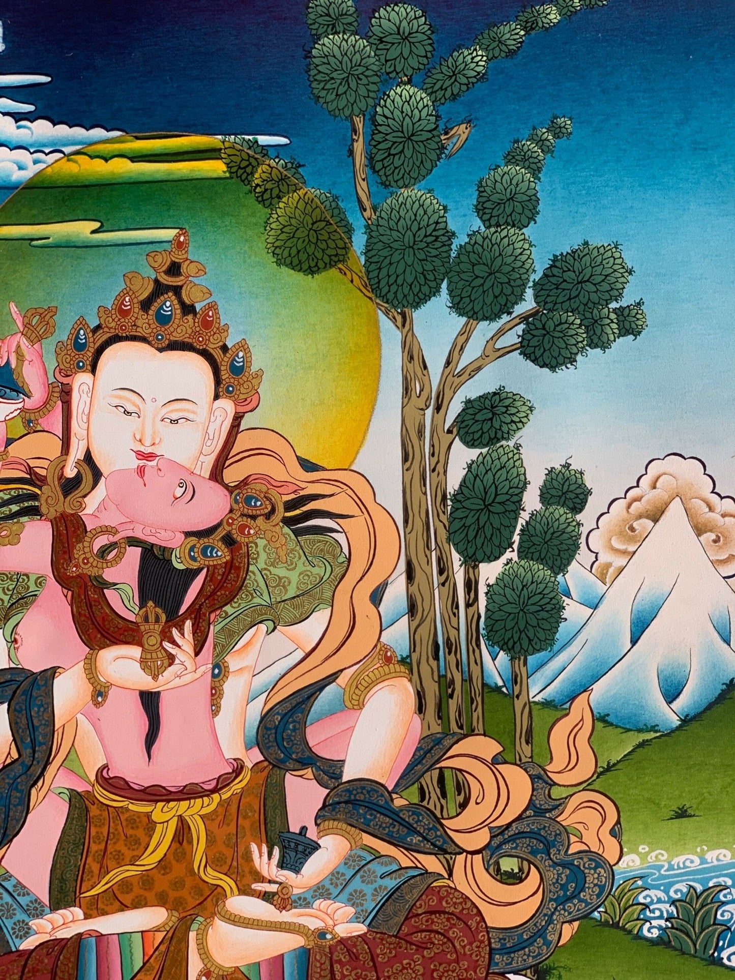 Original Hand Painted Vajrasattva Shakti /Dorje Sempa, Masterpiece, Master Quality, Tibetan Meditation Thangka / Thanka Painting From Nepal - Tibetan Thangka Art