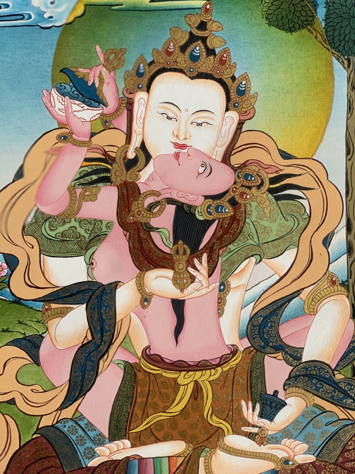 Original Hand Painted Vajrasattva Shakti /Dorje Sempa, Masterpiece, Master Quality, Tibetan Meditation Thangka / Thanka Painting From Nepal - Tibetan Thangka Art