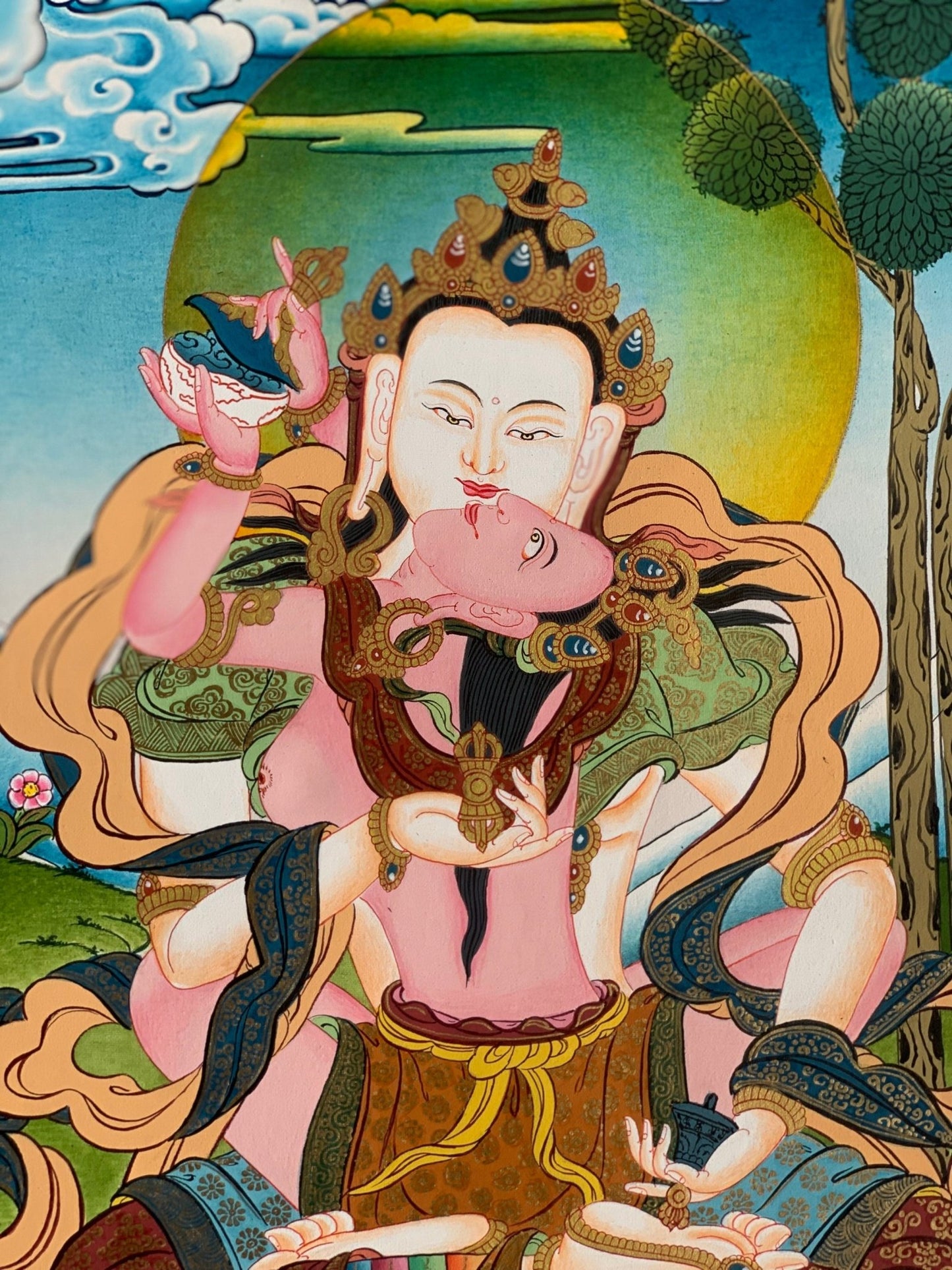 Original Hand Painted Vajrasattva Shakti /Dorje Sempa, Masterpiece, Master Quality, Tibetan Meditation Thangka / Thanka Painting From Nepal - Tibetan Thangka Art