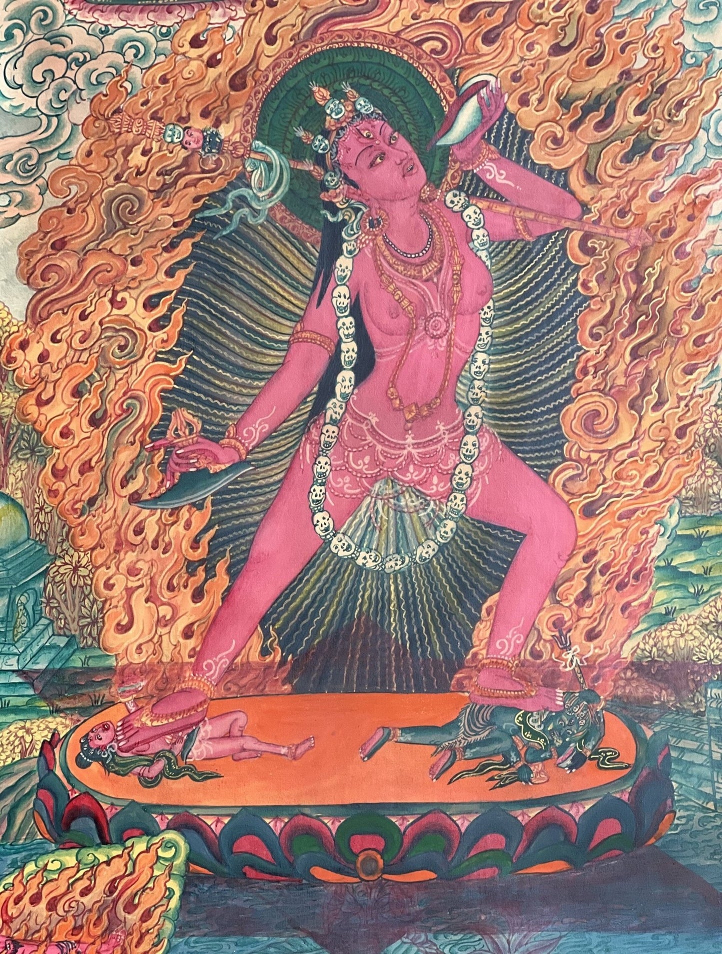 Original Hand - Painted Vajrayogini/ Yogini/ Jogini Exquisite Masterpiece Old Newari Paubha/ Pauva Thangka Painting/ Yogini Tantra Art - Tibetan Thangka Art