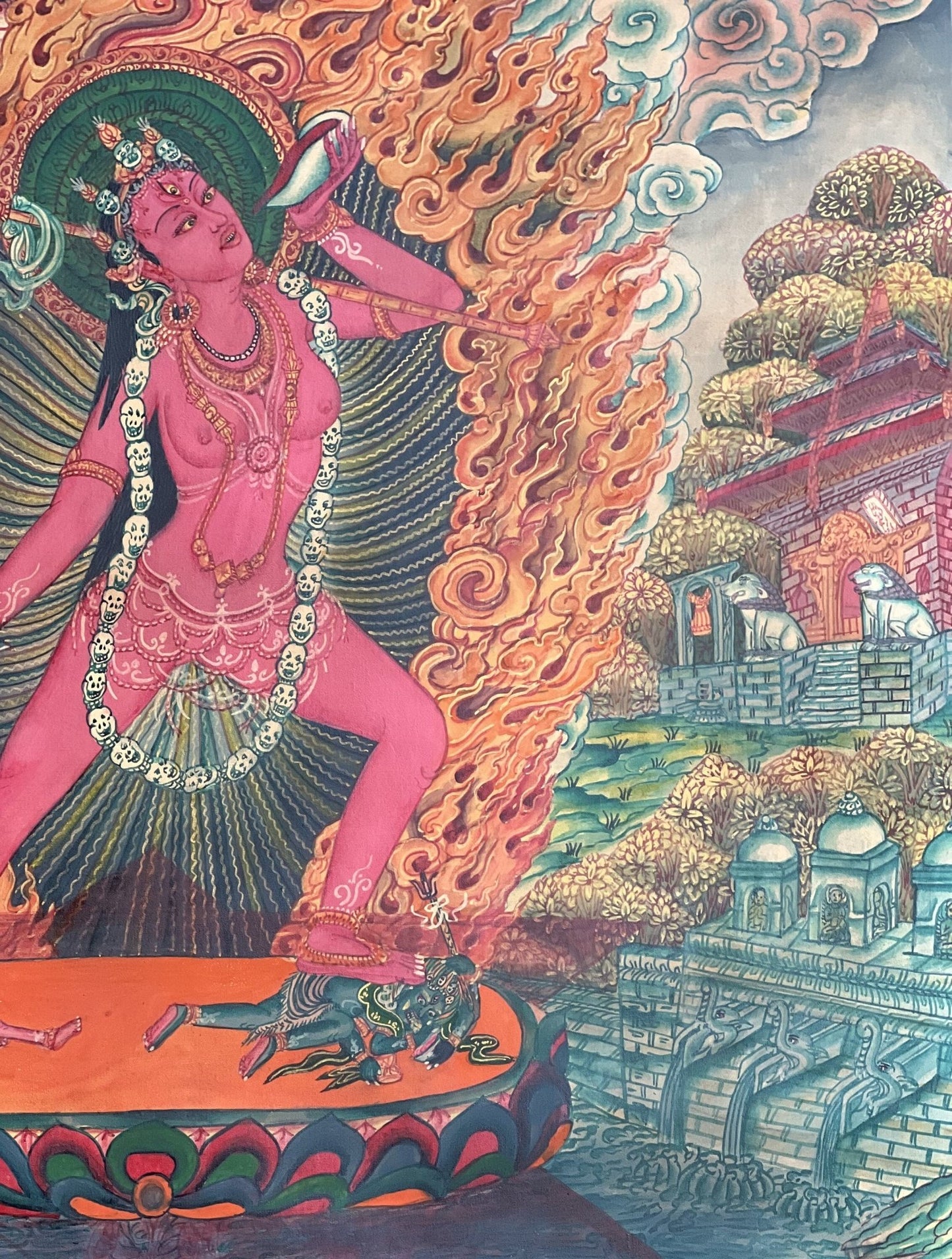 Original Hand - Painted Vajrayogini/ Yogini/ Jogini Exquisite Masterpiece Old Newari Paubha/ Pauva Thangka Painting/ Yogini Tantra Art - Tibetan Thangka Art
