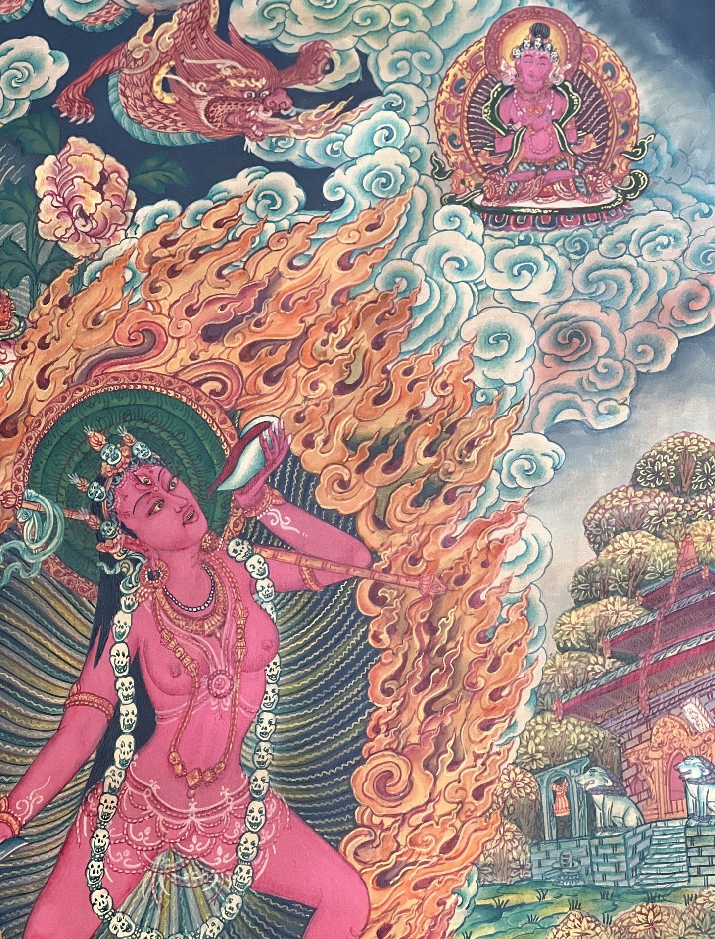 Original Hand - Painted Vajrayogini/ Yogini/ Jogini Exquisite Masterpiece Old Newari Paubha/ Pauva Thangka Painting/ Yogini Tantra Art - Tibetan Thangka Art