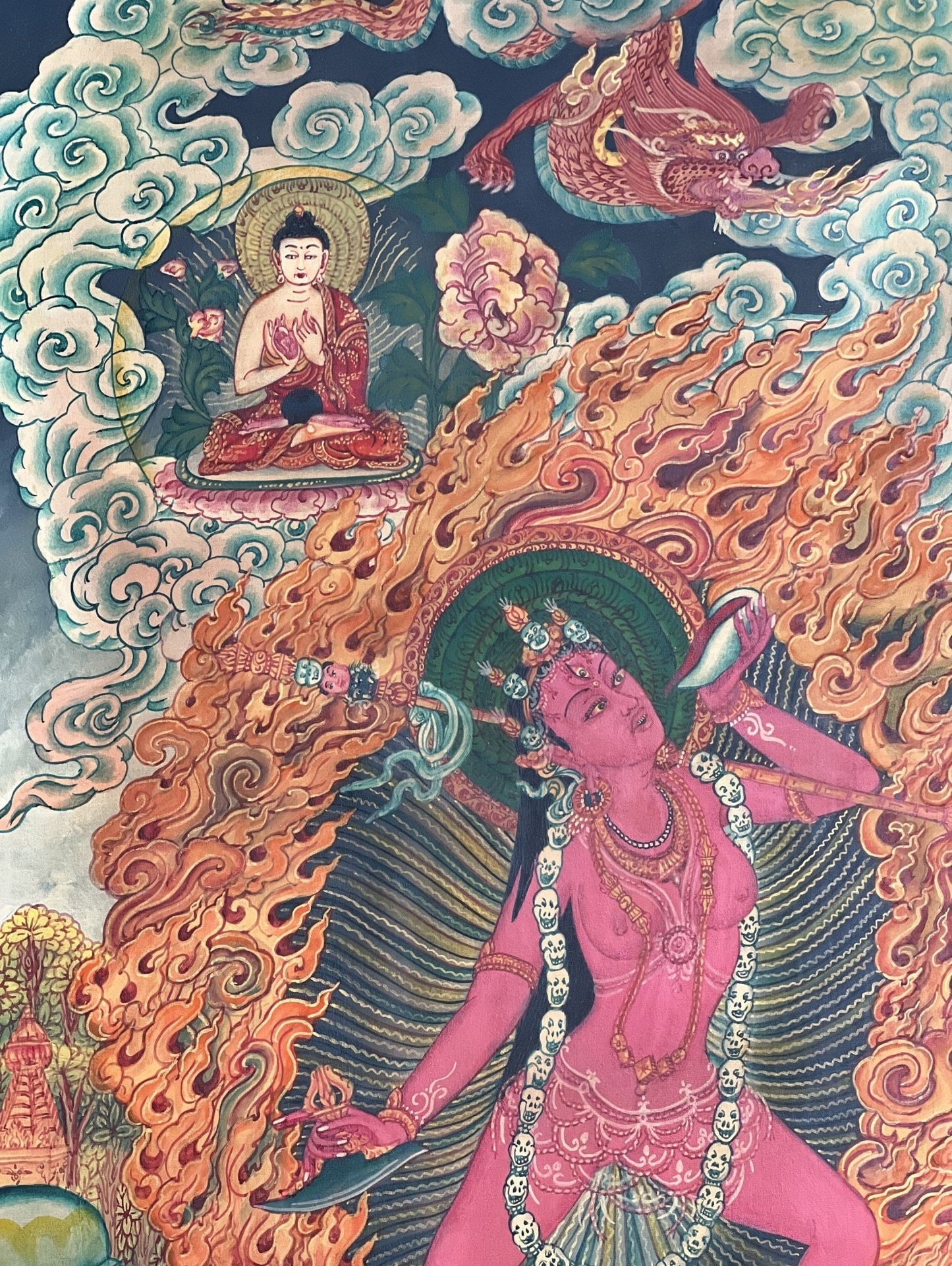 Original Hand - Painted Vajrayogini/ Yogini/ Jogini Exquisite Masterpiece Old Newari Paubha/ Pauva Thangka Painting/ Yogini Tantra Art - Tibetan Thangka Art