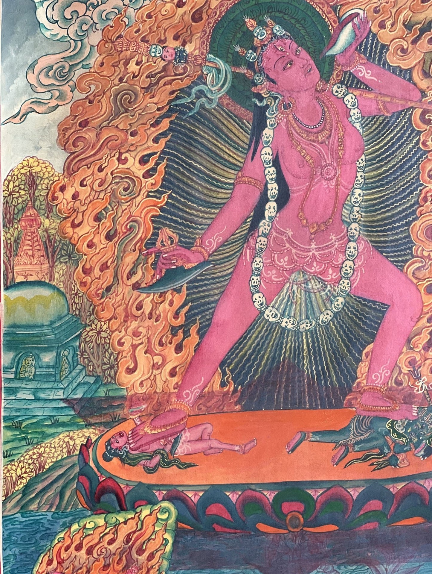 Original Hand - Painted Vajrayogini/ Yogini/ Jogini Exquisite Masterpiece Old Newari Paubha/ Pauva Thangka Painting/ Yogini Tantra Art - Tibetan Thangka Art