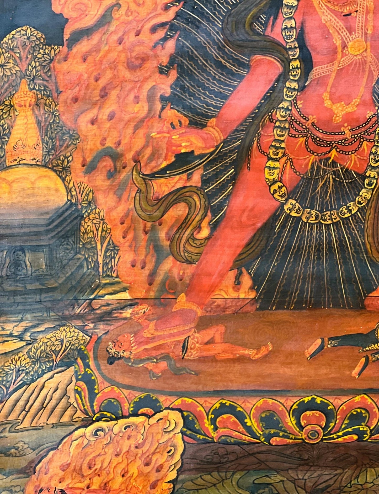 Original Hand - Painted Vajrayogini/ Yogini/ Jogini Old Oil Varnished Masterpiece Newari Paubha/ Pauva Thangka Painting/ Jogini Tantra Art - Tibetan Thangka Art
