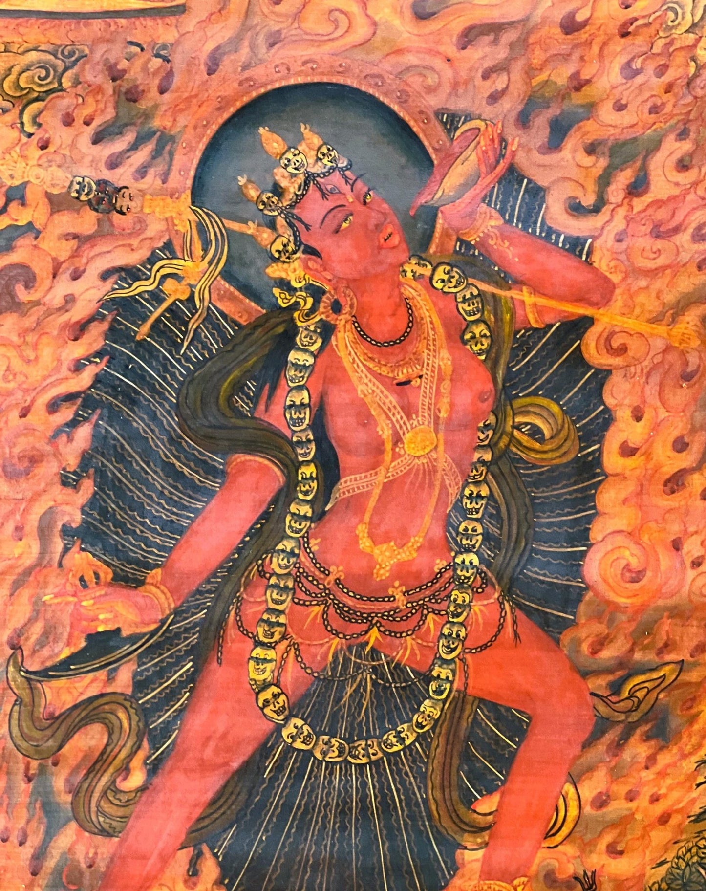 Original Hand - Painted Vajrayogini/ Yogini/ Jogini Old Oil Varnished Masterpiece Newari Paubha/ Pauva Thangka Painting/ Jogini Tantra Art - Tibetan Thangka Art