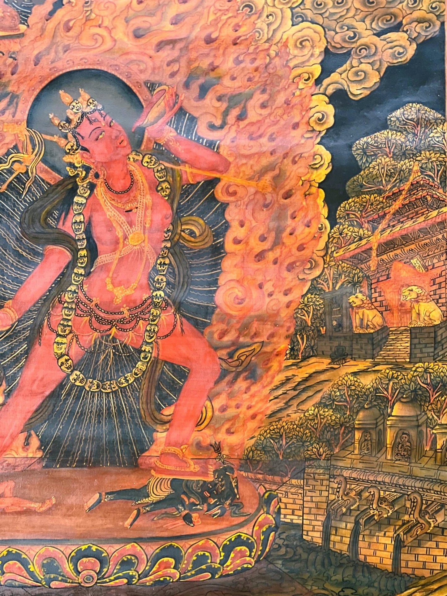 Original Hand - Painted Vajrayogini/ Yogini/ Jogini Old Oil Varnished Masterpiece Newari Paubha/ Pauva Thangka Painting/ Jogini Tantra Art - Tibetan Thangka Art