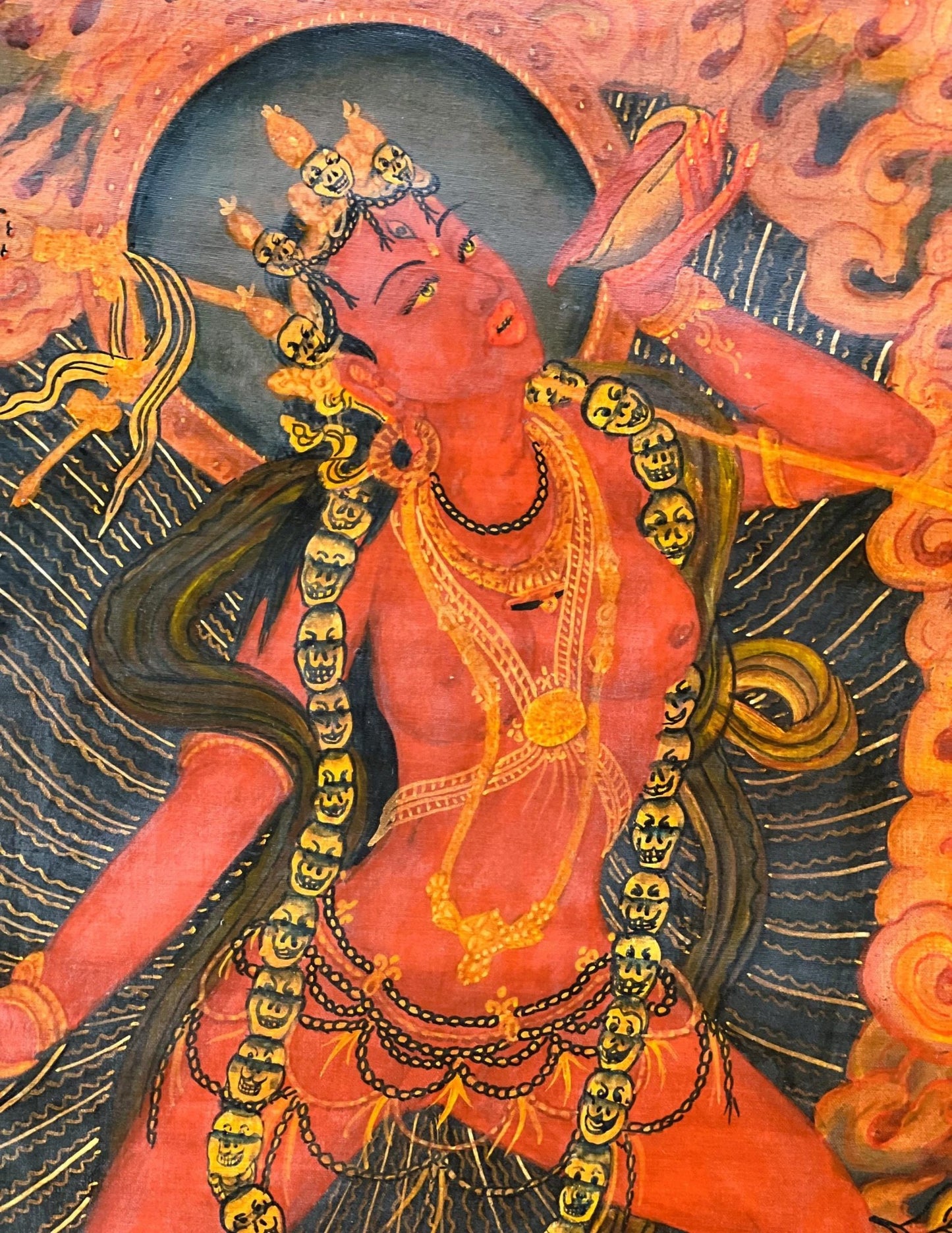 Original Hand - Painted Vajrayogini/ Yogini/ Jogini Old Oil Varnished Masterpiece Newari Paubha/ Pauva Thangka Painting/ Jogini Tantra Art - Tibetan Thangka Art