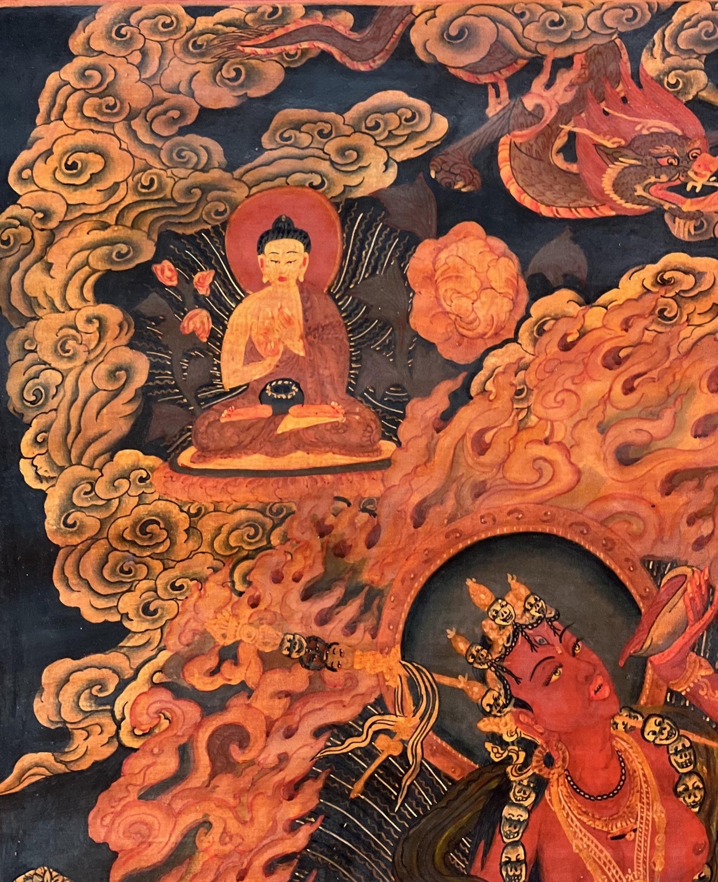Original Hand - Painted Vajrayogini/ Yogini/ Jogini Old Oil Varnished Masterpiece Newari Paubha/ Pauva Thangka Painting/ Jogini Tantra Art - Tibetan Thangka Art