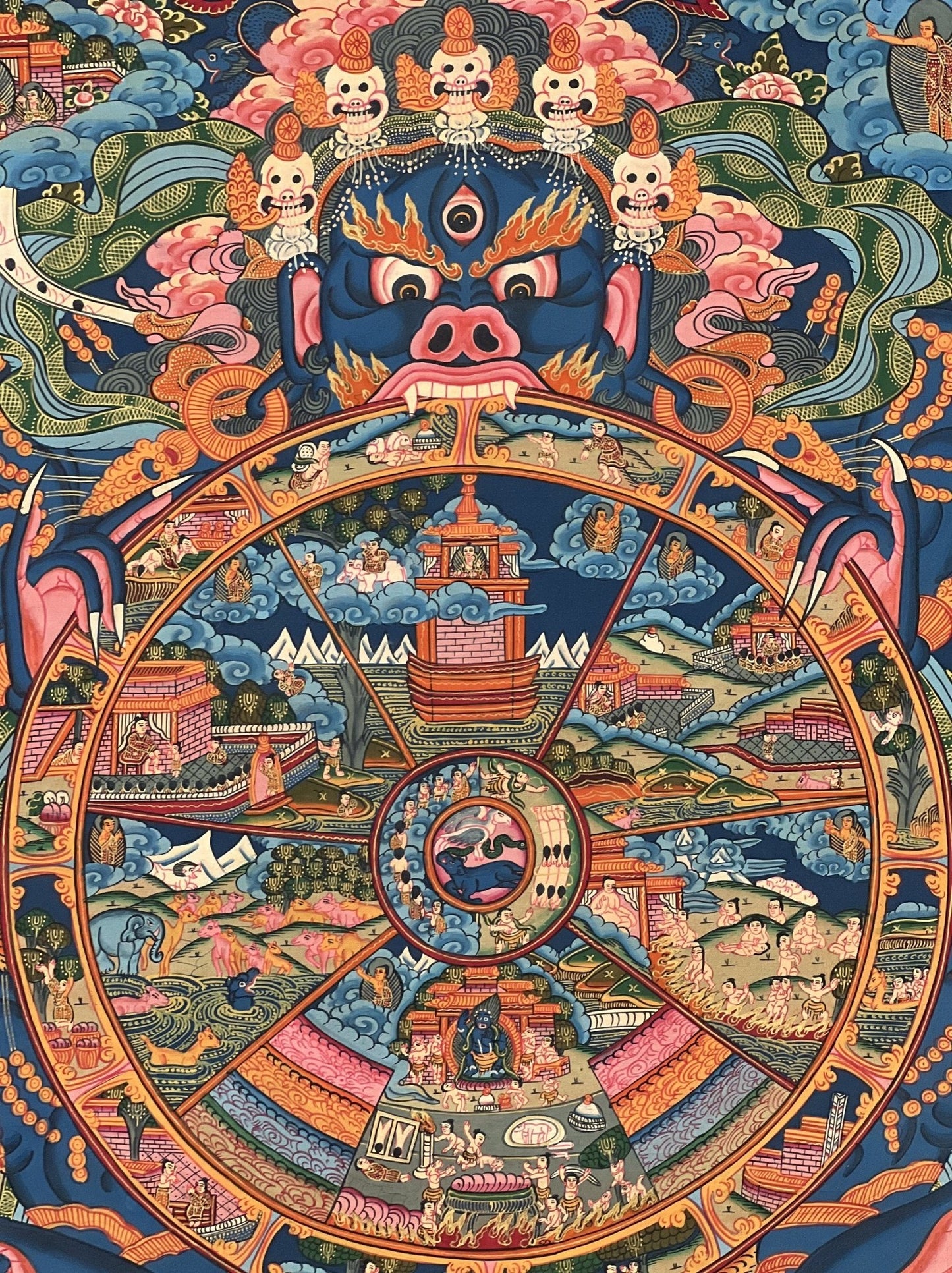 Original Hand Painted Wheel Of Life Mandala Masterpiece Gold Tibetan Meditation compassion Thangka/thanka painting From Nepal - Tibetan Thangka Art