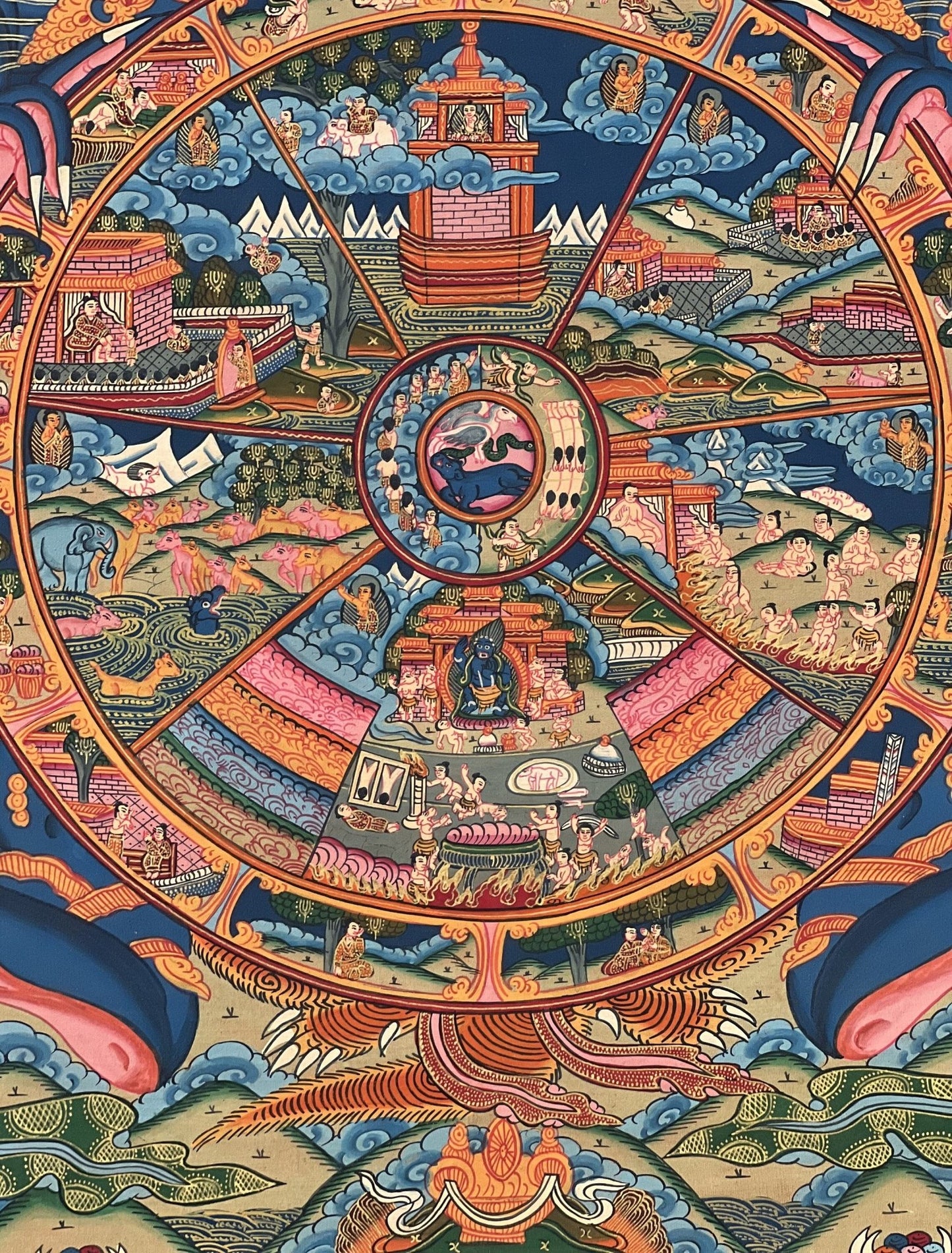 Original Hand Painted Wheel Of Life Mandala Masterpiece Gold Tibetan Meditation compassion Thangka/thanka painting From Nepal - Tibetan Thangka Art